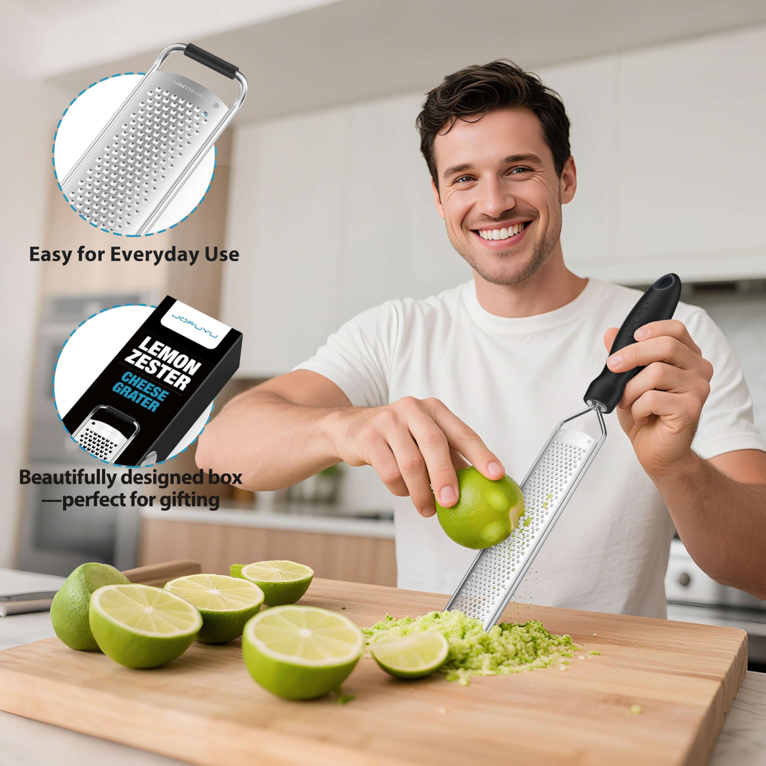 Zester Grater, Lemon Zester Grater with Handle, Premium Stainless Steel Citrus Zester for Parmesan, Garlic, Chocolate, Ginger, Non-Slip Grip, Safety Cover & Cleaning Brush, Black