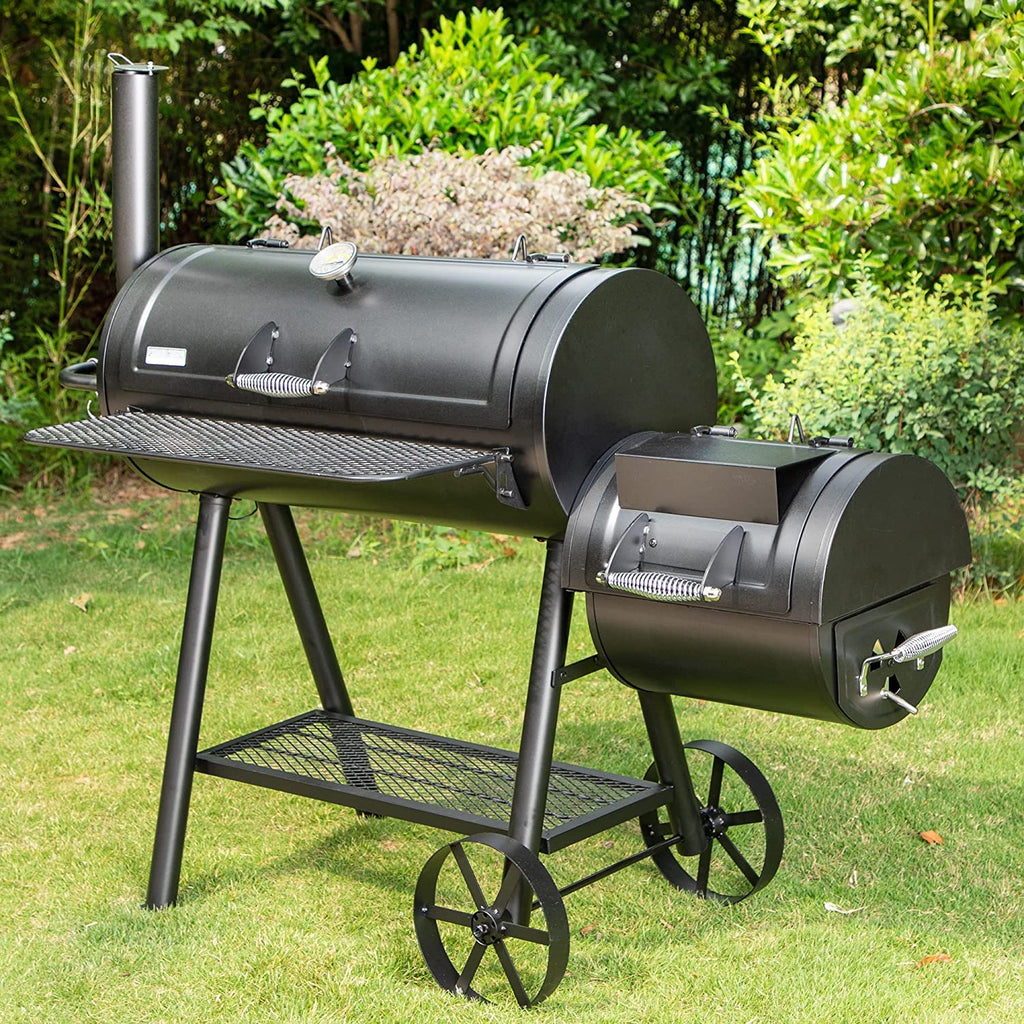 MFSTUDIO Barrel Charcoal Grill w/Offset Smoker w/ 512 SQ.IN. Cooking Area