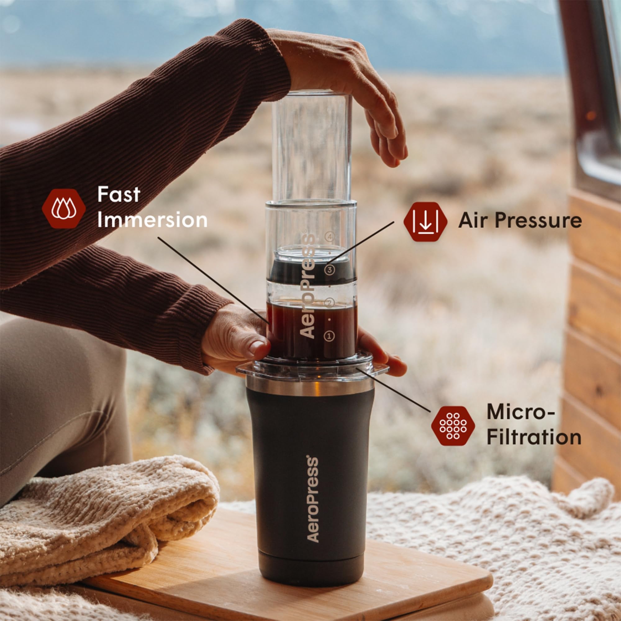 AeroPress Go Plus Portable Coffee Maker Kit, Black