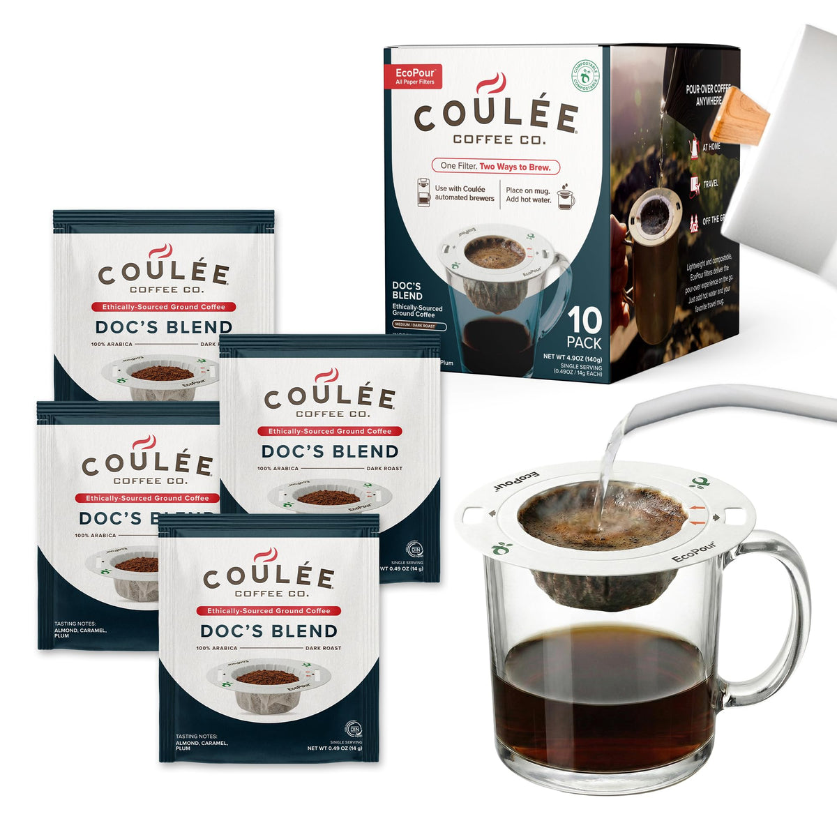Coulée EcoPour Coffee Variety Pack, Single Serve, 4 Flavors, 20 Pack