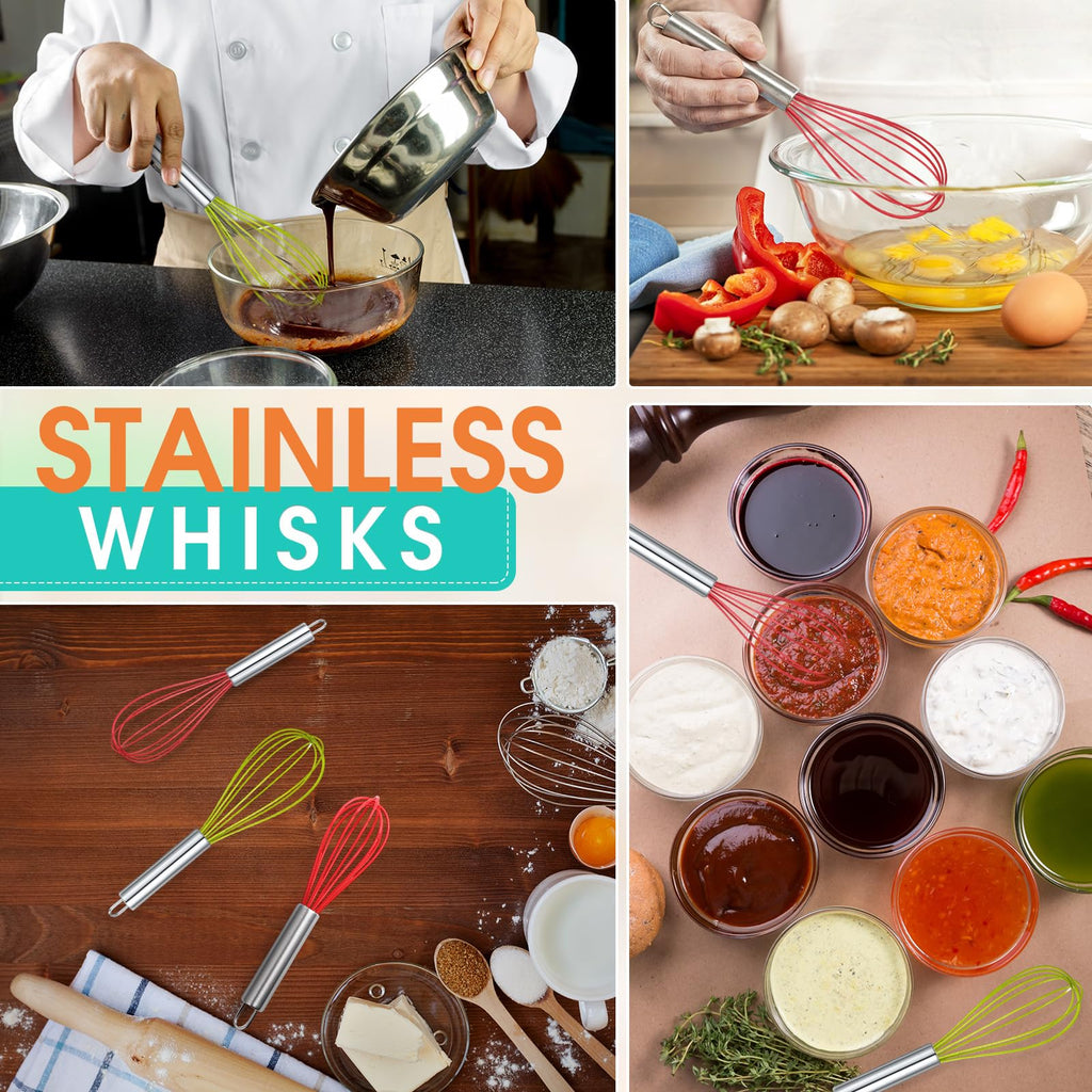 FoldTier 48 Sets 10 Inch Whisks Bulk DIY Fillable Whisk Gifts Colored Silicone Whisks for Cooking Heat Resistant Egg Beaters for Candy Holder Party Favors