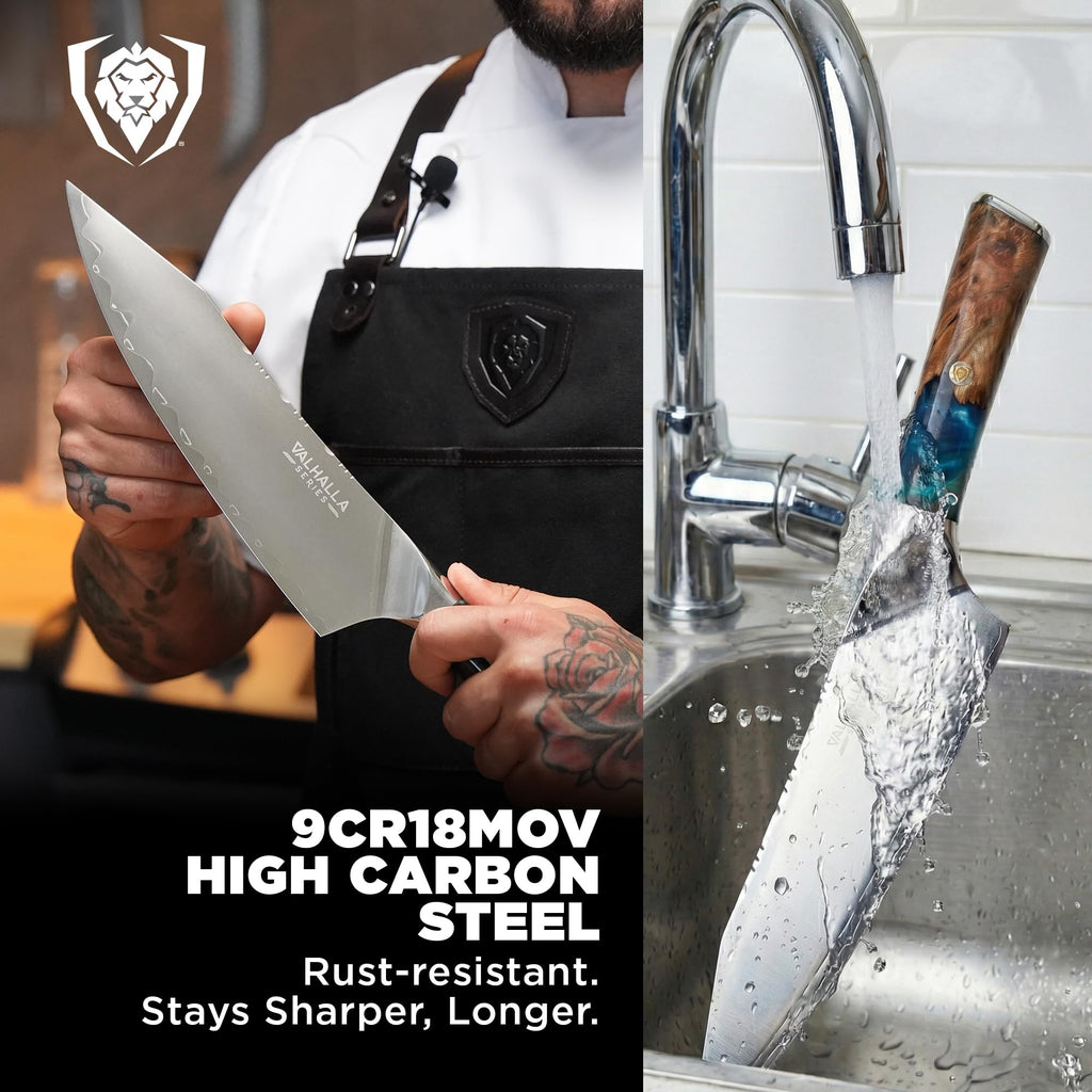 Dalstrong Chef Knife - 8 inch - Valhalla Series - Premium 9CR18MOV HC Steel - Celestial Resin & Wood Handle - Razor Sharp - Kitchen Cooking Chef's Knife - Leather Sheath