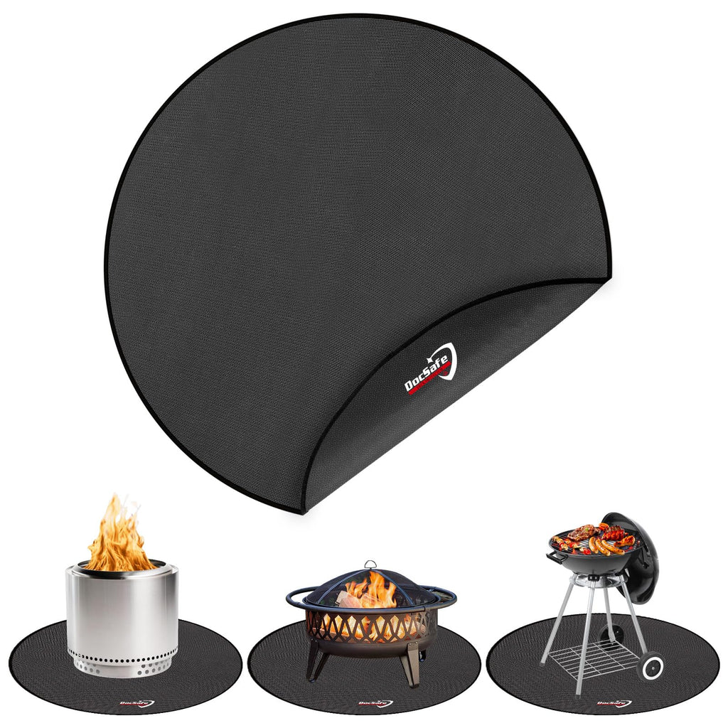 DocSafe 38" Round Fire Pit Mat for Solo Stove Accessories, 4-Layer Fireproof Under Grill Mat Heat Insulated Indoor Fireplace Pad Protector for Decks, Patios,Reusable Oil-Proof and Waterproof, Black