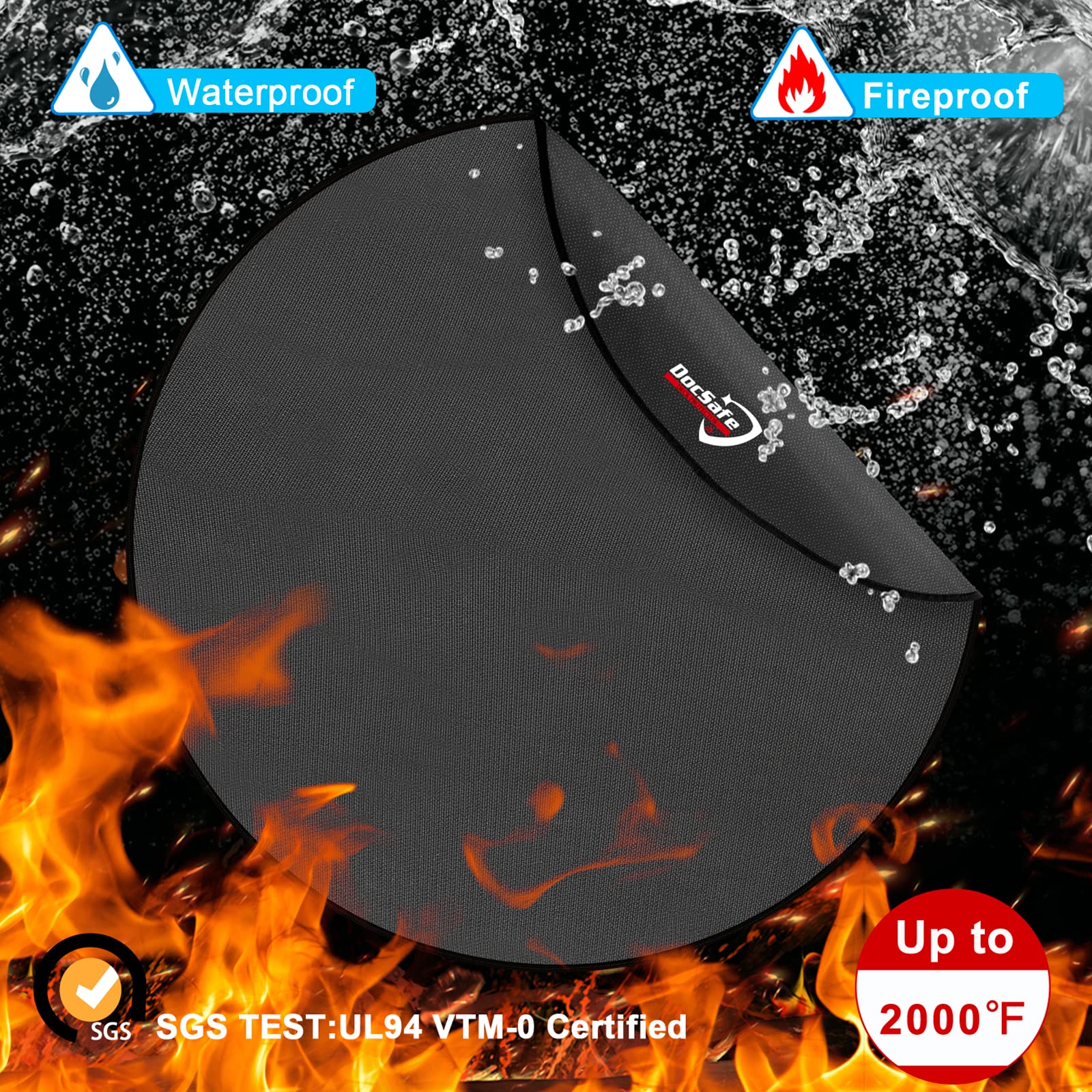 DocSafe 38" Round Fire Pit Mat for Solo Stove Accessories, 4-Layer Fireproof Under Grill Mat Heat Insulated Indoor Fireplace Pad Protector for Decks, Patios,Reusable Oil-Proof and Waterproof, Black