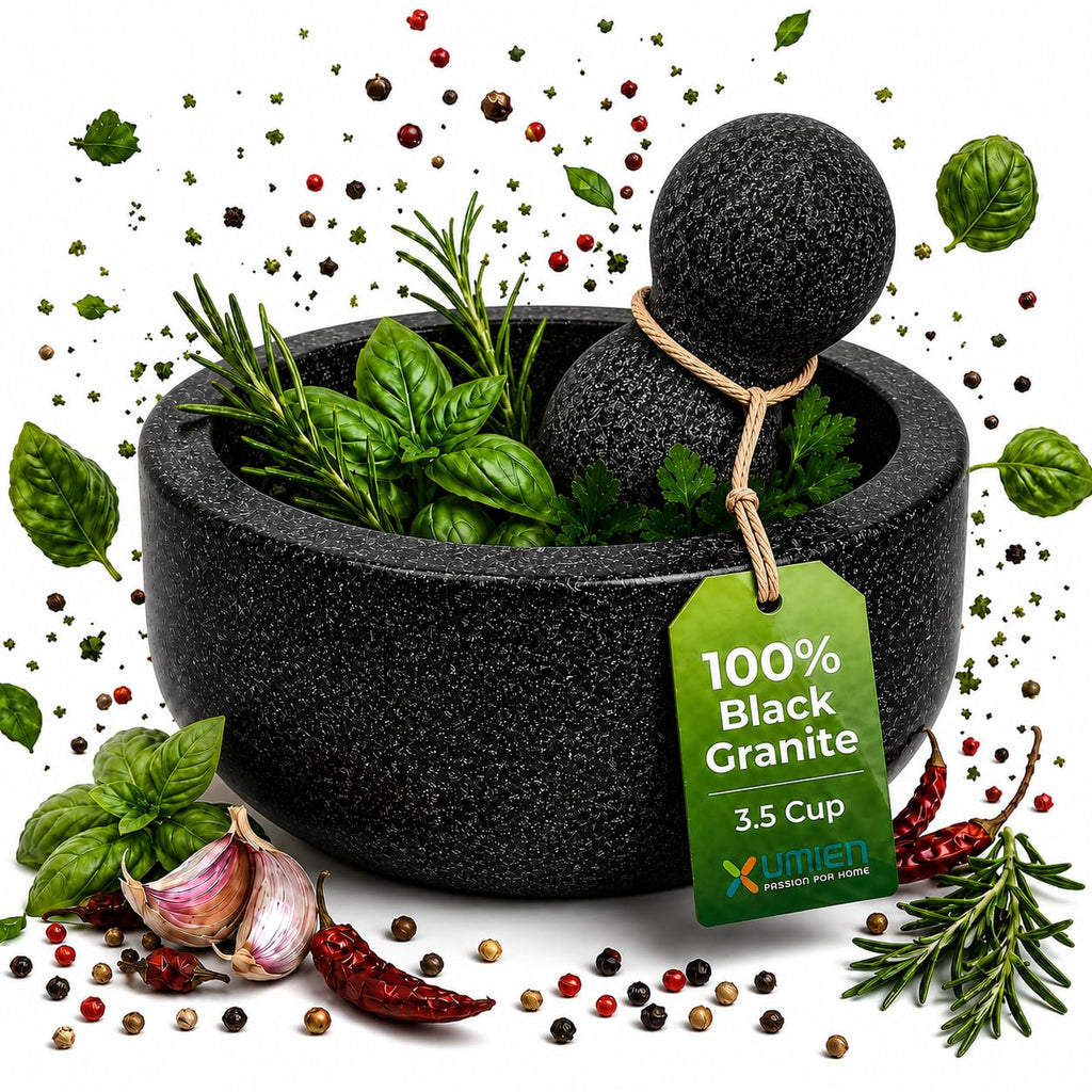 Umien Granite Mortar and Pestle Set 8-Inch (3.5-Cup), Molcajete, Grey