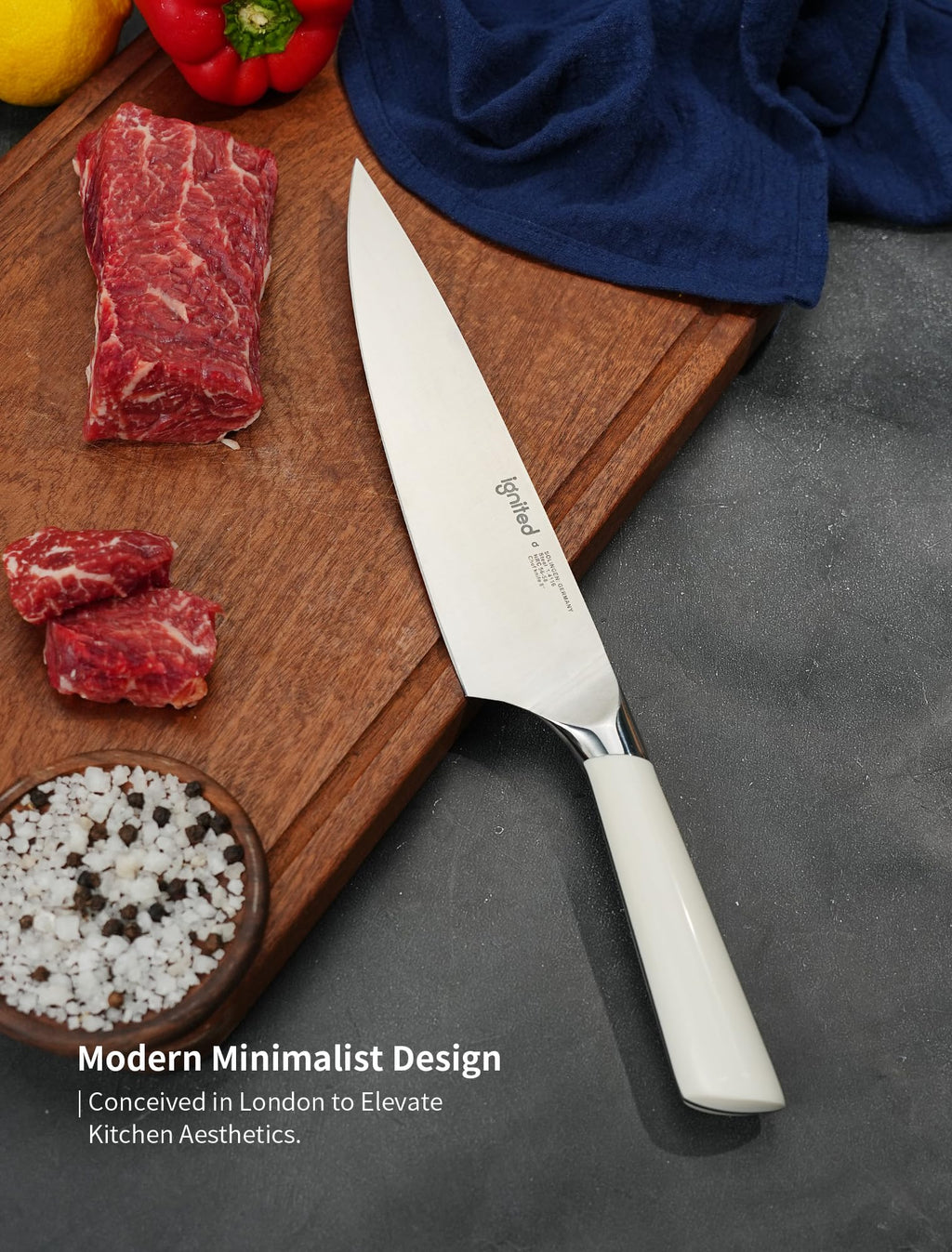 8 Inch Chef Knife – German Stainless Steel, Ivory White Handle