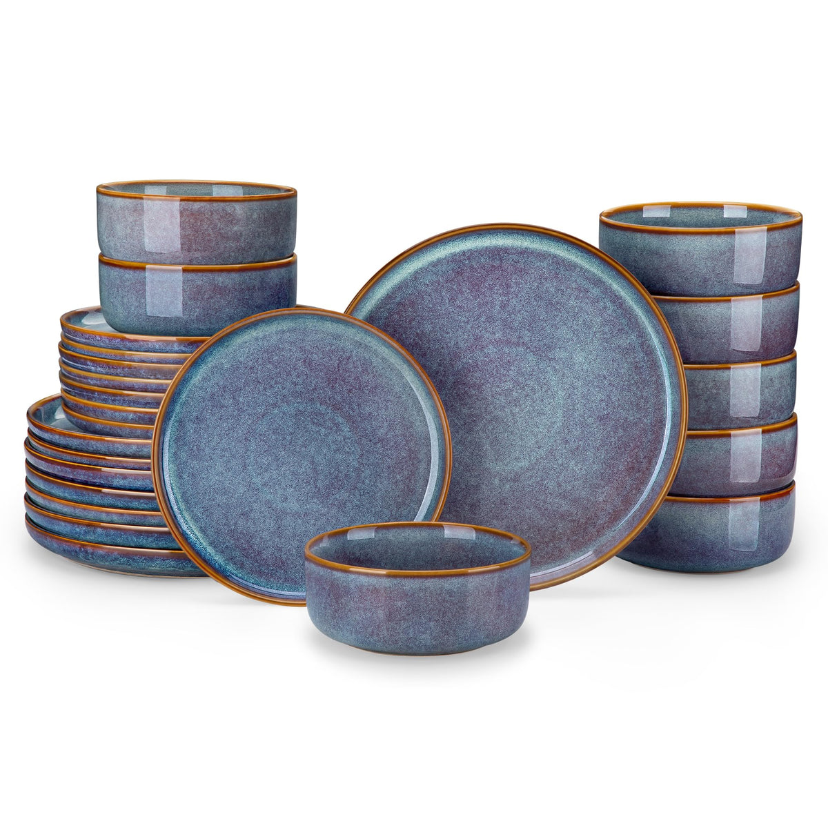 vancasso PLAYA Plates and Bowls Sets,12 Pieces Grey Dinnerware Sets for Kitchen,Reactive Glaze Dishes Set for 4,Dishwasher and Microwave Safe