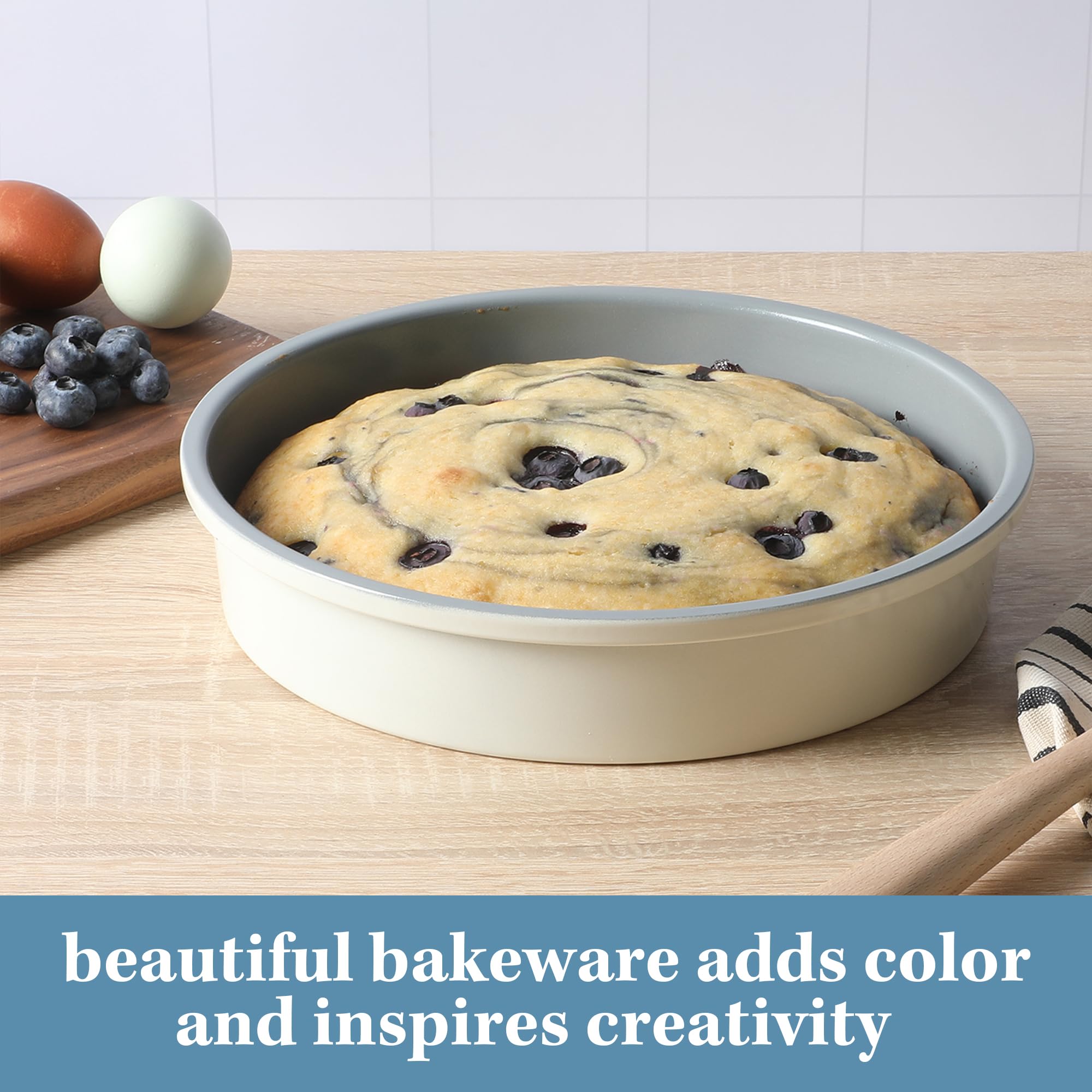 Sur La Table Kitchen Essentials Bake Sale 9 Inch PFOA, PFAS, PTFE Free Nonstick Round Cake Pan - Linen White