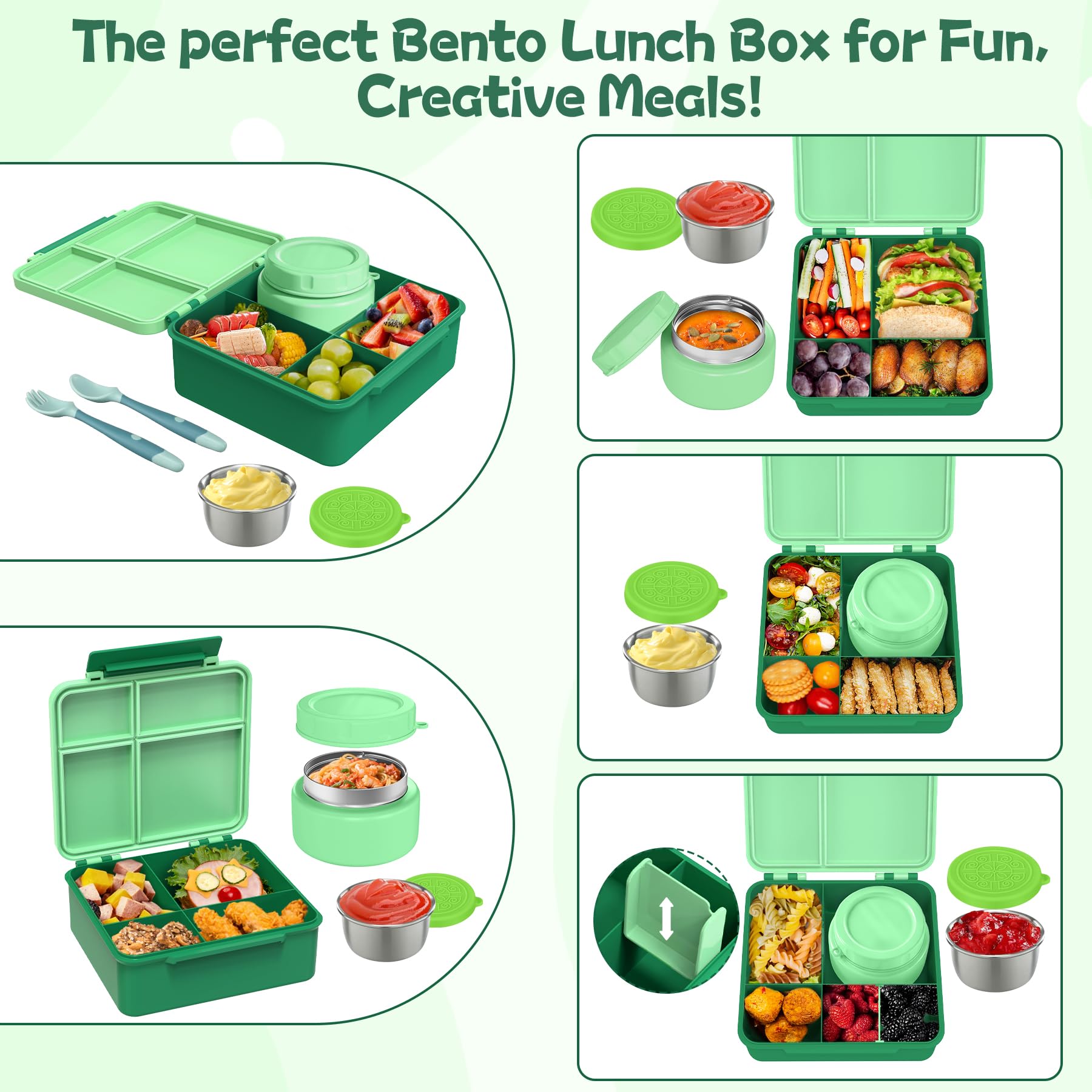 Aimsnk Lunch Box Kids with Thermo Insulated Lunch Bag for School, Green