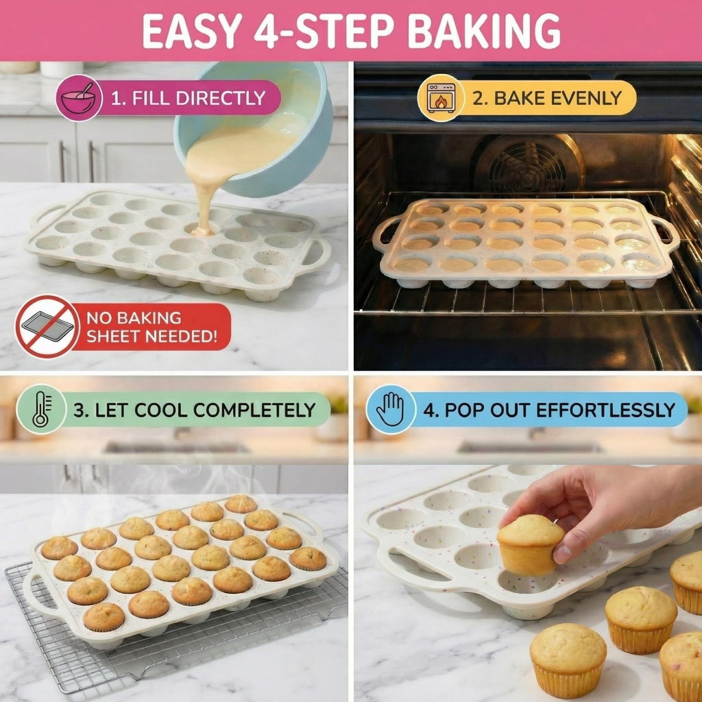 Silicone Mini Muffin Pan, 24 Cup 2 Pack with Metal Reinforced Frame