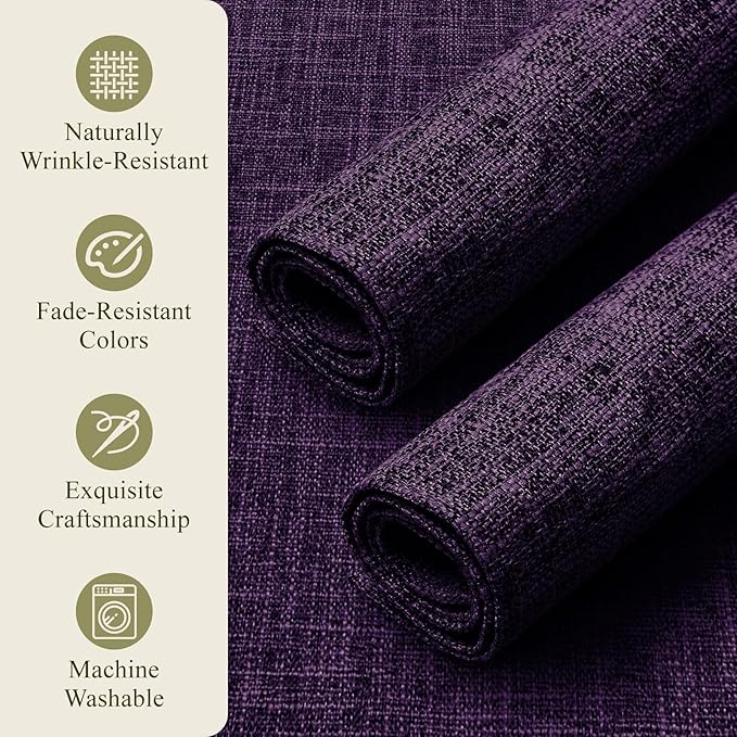 KXN Placemats Set of 4, Dual-Layer Thickened Faux Linen Table Mats, Heat Resistant & Wrinkle-Free, Machine Washable Cloth Place Mats for Kitchen Dining Indoor Outdoor (Purple)