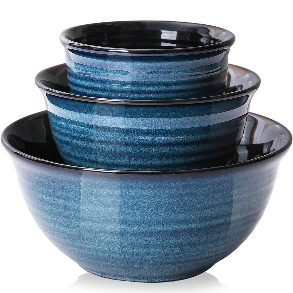 HASENSE Soup Bowls for Kitchen, 40 Ounce Large Cereal Bowls, 7 Inch Ceramic Serving Bowls for Salad Pasta Soup Popcorn, Dishwasher & Microwave Safe, Set of 4(Blue)