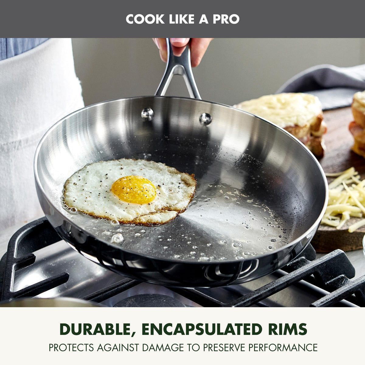 GreenPan Valencia Pro Tri-Ply Stainless Steel 8", 9.5" & 11" Frying Pan Skillet Set, Induction Ready, Mirror Finish, Dishwasher Safe & Oven/Broiler Safe to 600F, Compatible with All Cooktops