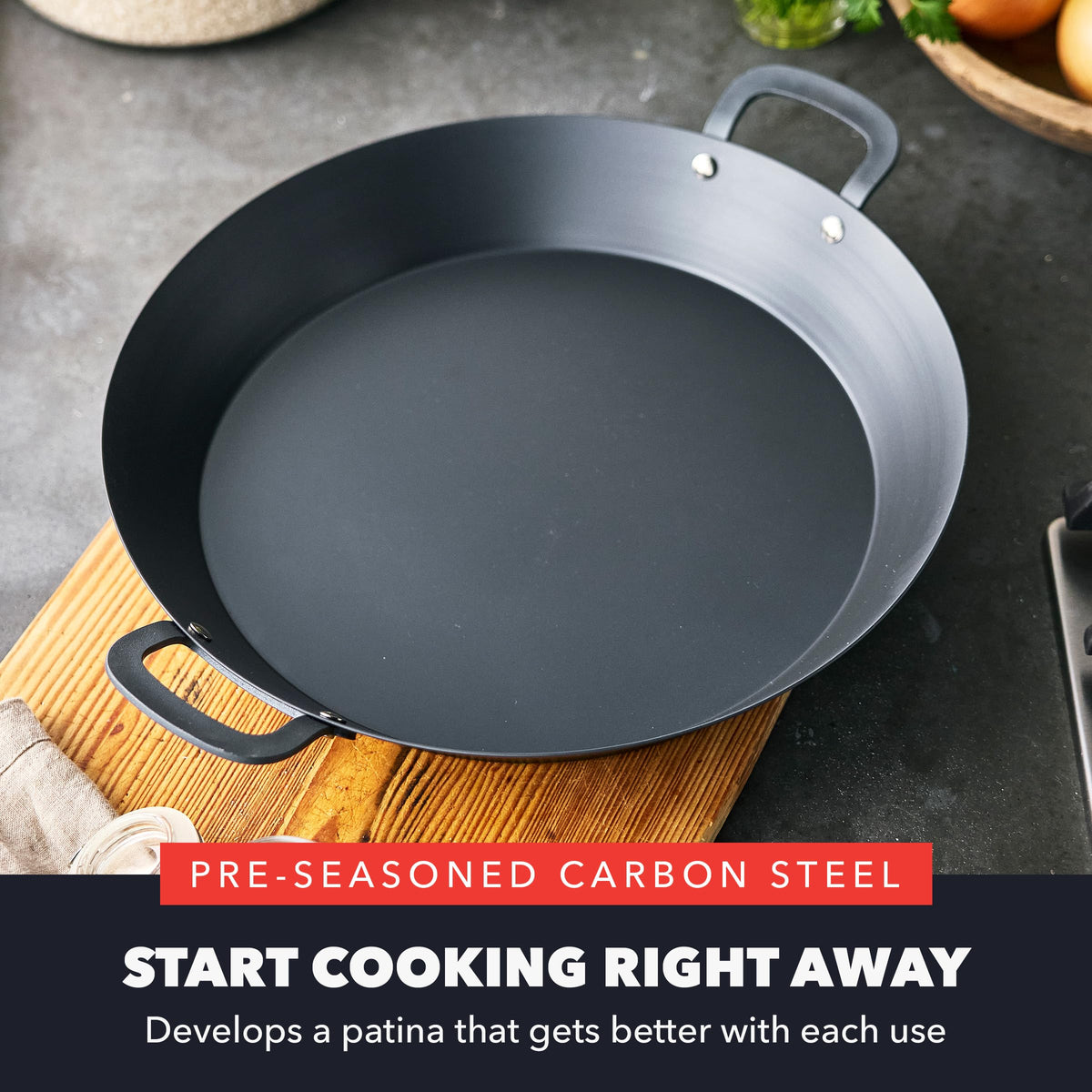GreenPan x Bobby Flay 15" Pre-Seasoned Carbon Steel Paella Pan