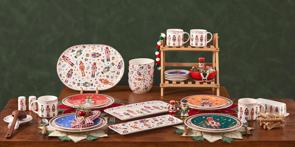 Bico Christmas Soldier Ceramic Rectangular Serving Platters Set of 2, 14 Inch, Microwave & Dishwasher Safe, Large and Medium Platters for Appetizers, Cheese, Salad, Pasta