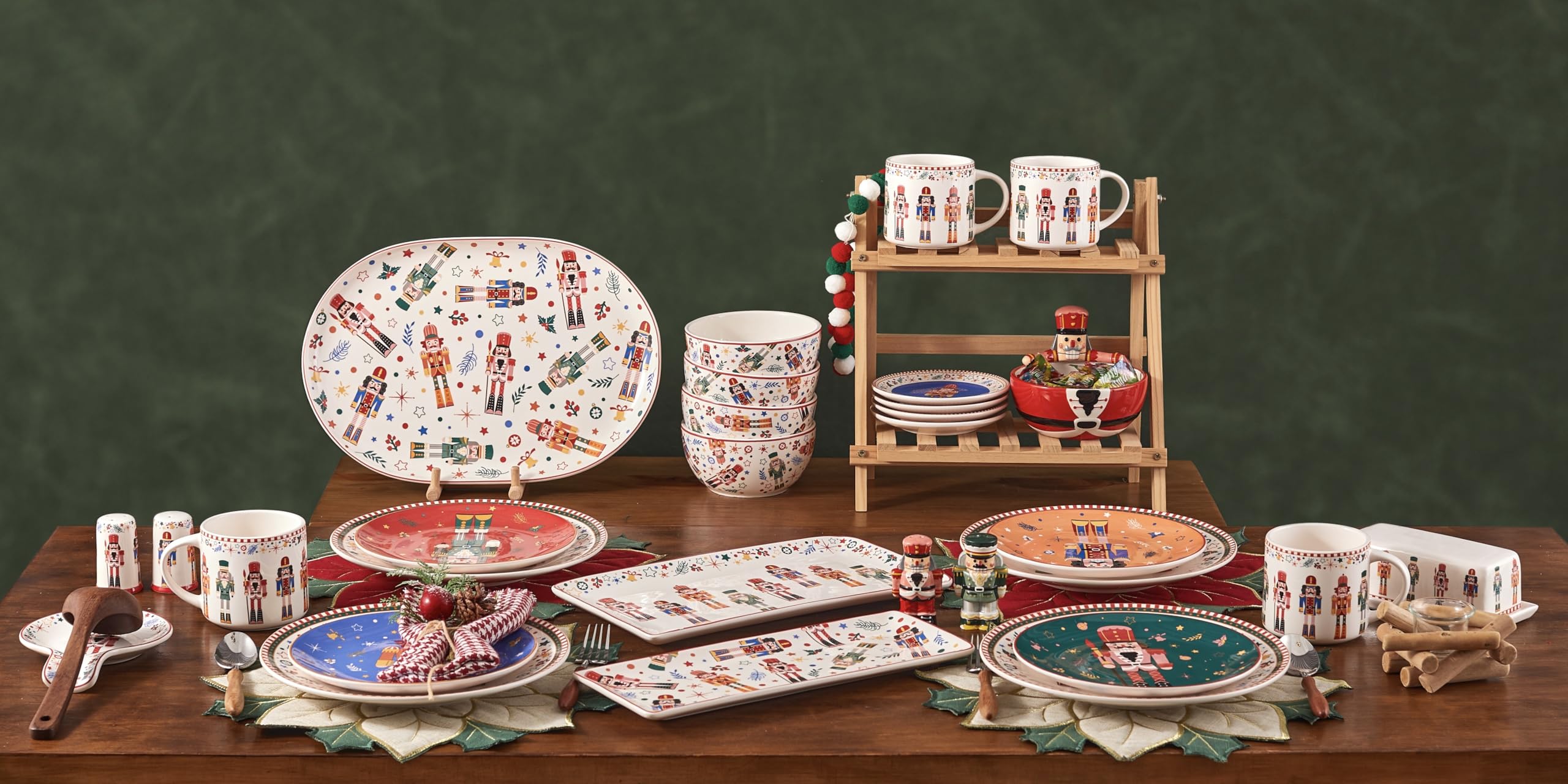 Bico Christmas Soldier Ceramic Rectangular Serving Platters Set of 2, 14 Inch, Microwave & Dishwasher Safe, Large and Medium Platters for Appetizers, Cheese, Salad, Pasta