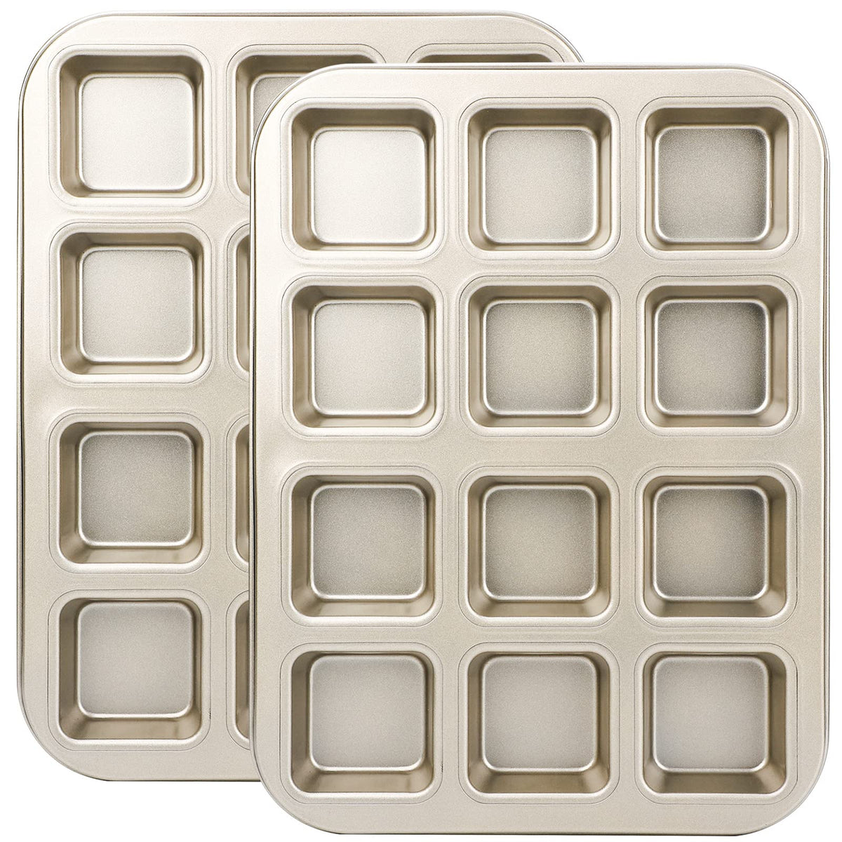 Beasea Nonstick Mini Muffin Pan 24 Cups, 2 Pack 24 Mini Small Tiny Cup Non Stick Muffin Baking Pan Tin Tray Carbon Steel Bakeware Individual Cupcake Baking Pan - Gold