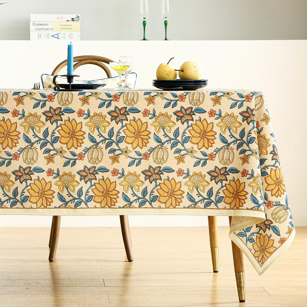 ISAENNE Designer Vintage Linen Rectangular Tablecloth,79"x55"-Estevan B