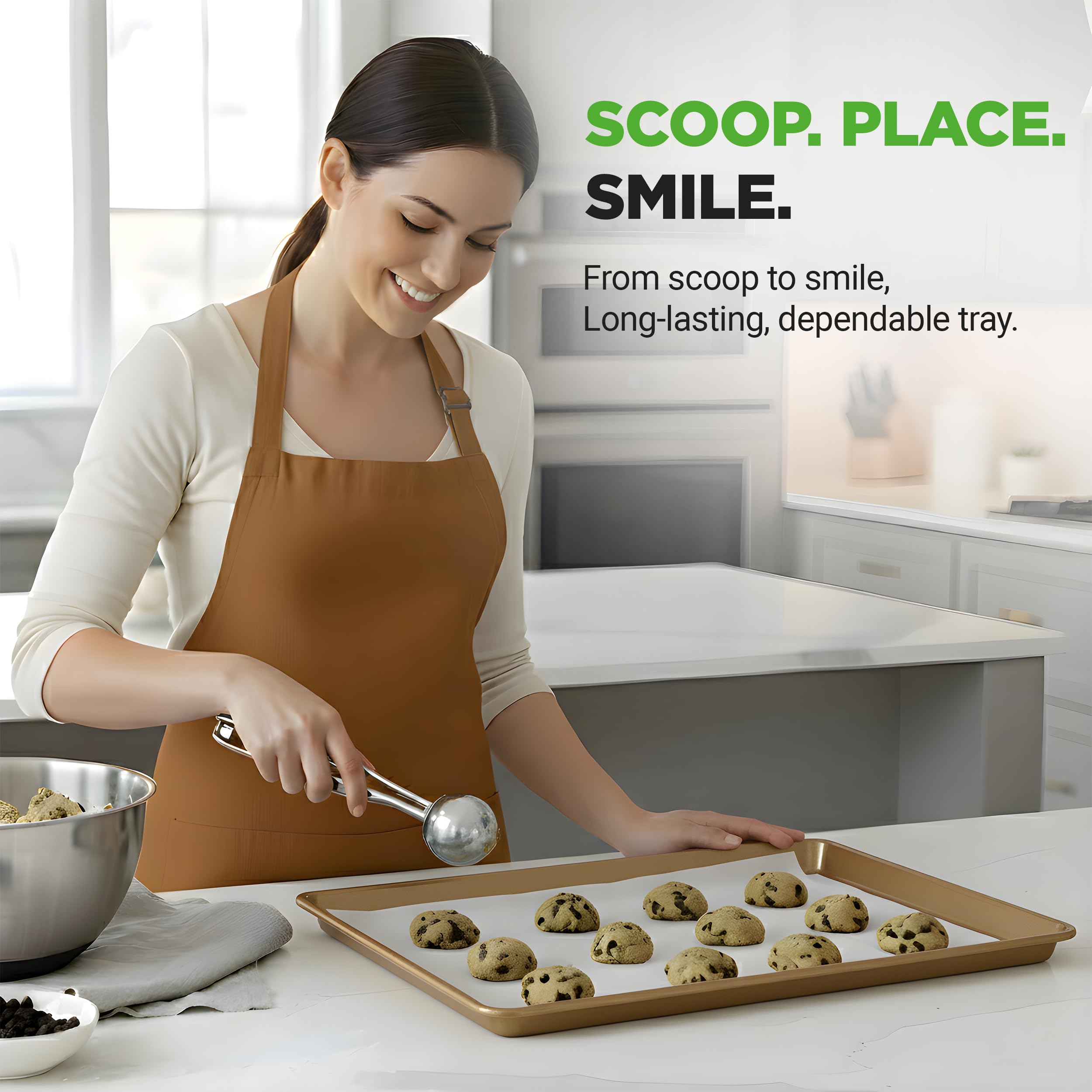 NutriChef Nonstick XL Cookie Sheet Baking Pan - Extra Large 22" x 16" Carbon Steel Oven Baking Sheet for Pastries, Desserts, & More - Dishwasher Safe, Gold