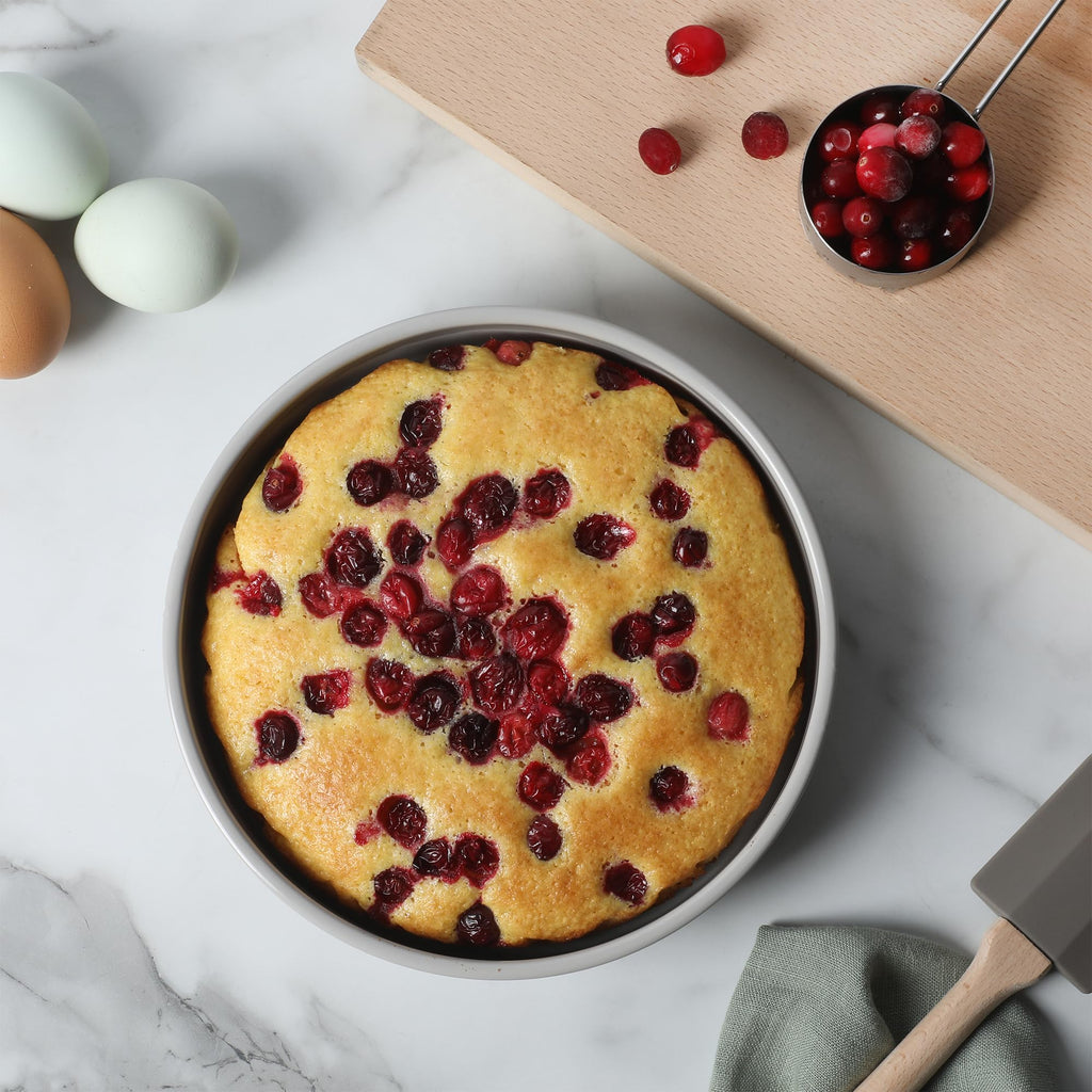 Martha Stewart Gallen 8 Inch Round Nonstick Carbon Steel Cake and Bake Pan – Cool Grey, Durable Bakeware for Even Baking and Easy Release