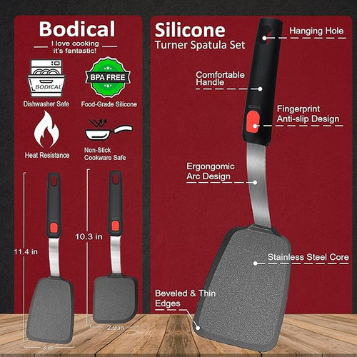2 Pack Silicone Spatula Turner, 600°F Heat Resistant Kitchen Spatula Set for Nonstick Cookware, Cooking Utensil Set for Egg Pancake Flipper/Heat Resistant Silicone Grip