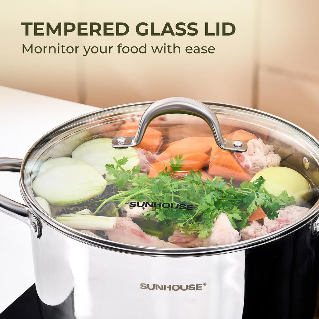 SUNHOUSE 8 Quart Stock Pot with Lid, Stainless Steel Large Pot for Cooking