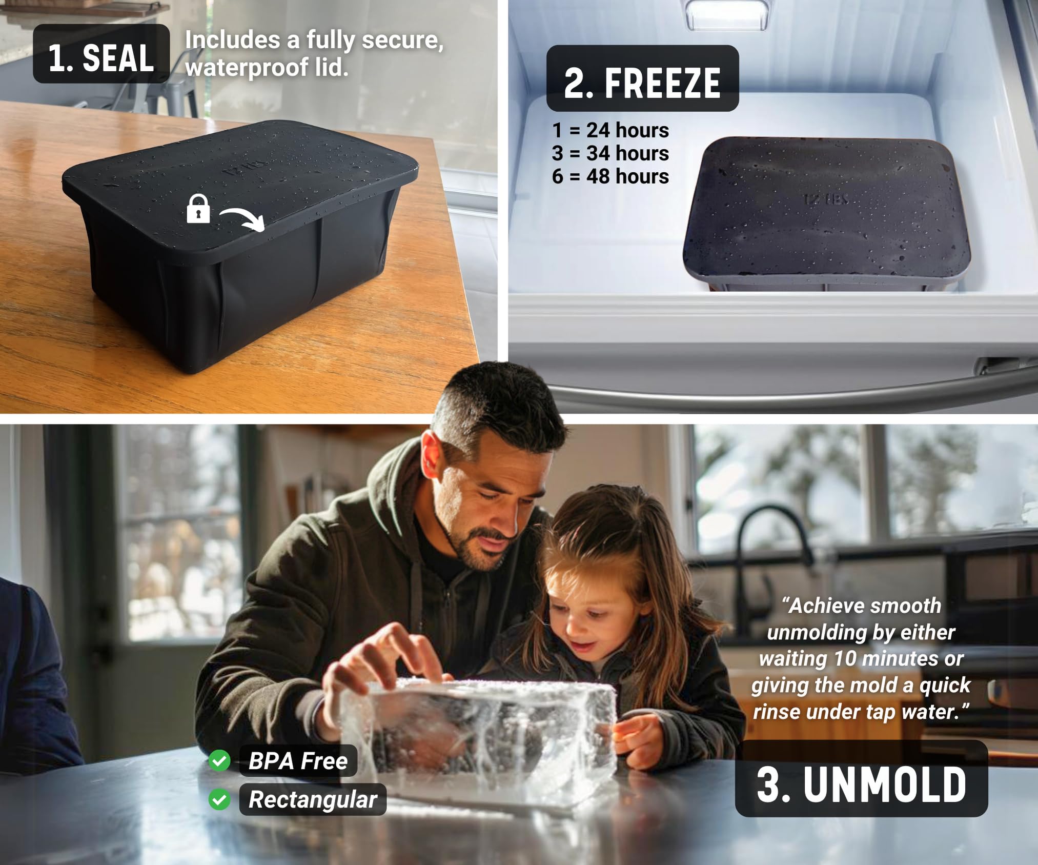 Alaskey® Giant Ice Block Mold 12 lbs With Lid (2-Pack) | Create Perfect Ice Bricks | Professional Silicone Mold for Crafting Extra Large Ice Cubes, Ideal for Ice Baths, Coolers, Bartender Accessories