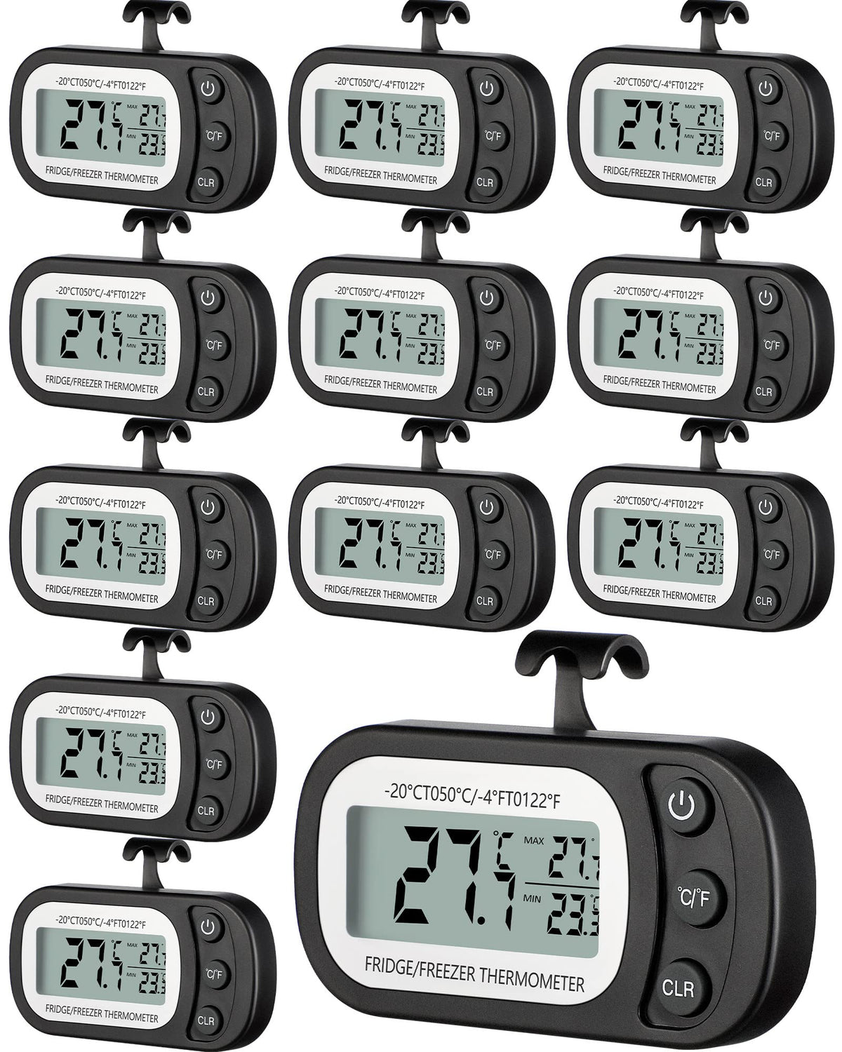Frienda 12 Pcs White Fridge Thermometer Refrigerator, Button