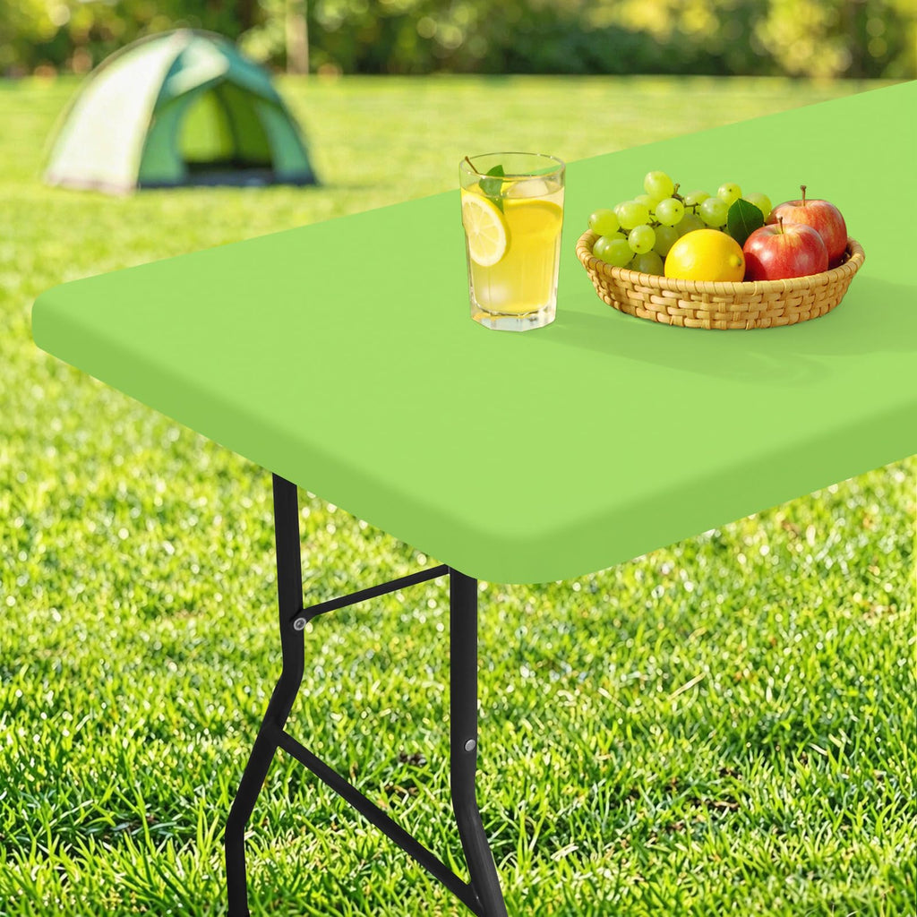 homing Rectangle Table Cloth Cover, Water-Resistant Polyester Elastic Fitted Tablecloth, Fits for 6 Foot Folding Tables, Washable Table Protector for Picnic, Camping, Outdoor (Lime Green, 30" x 72")