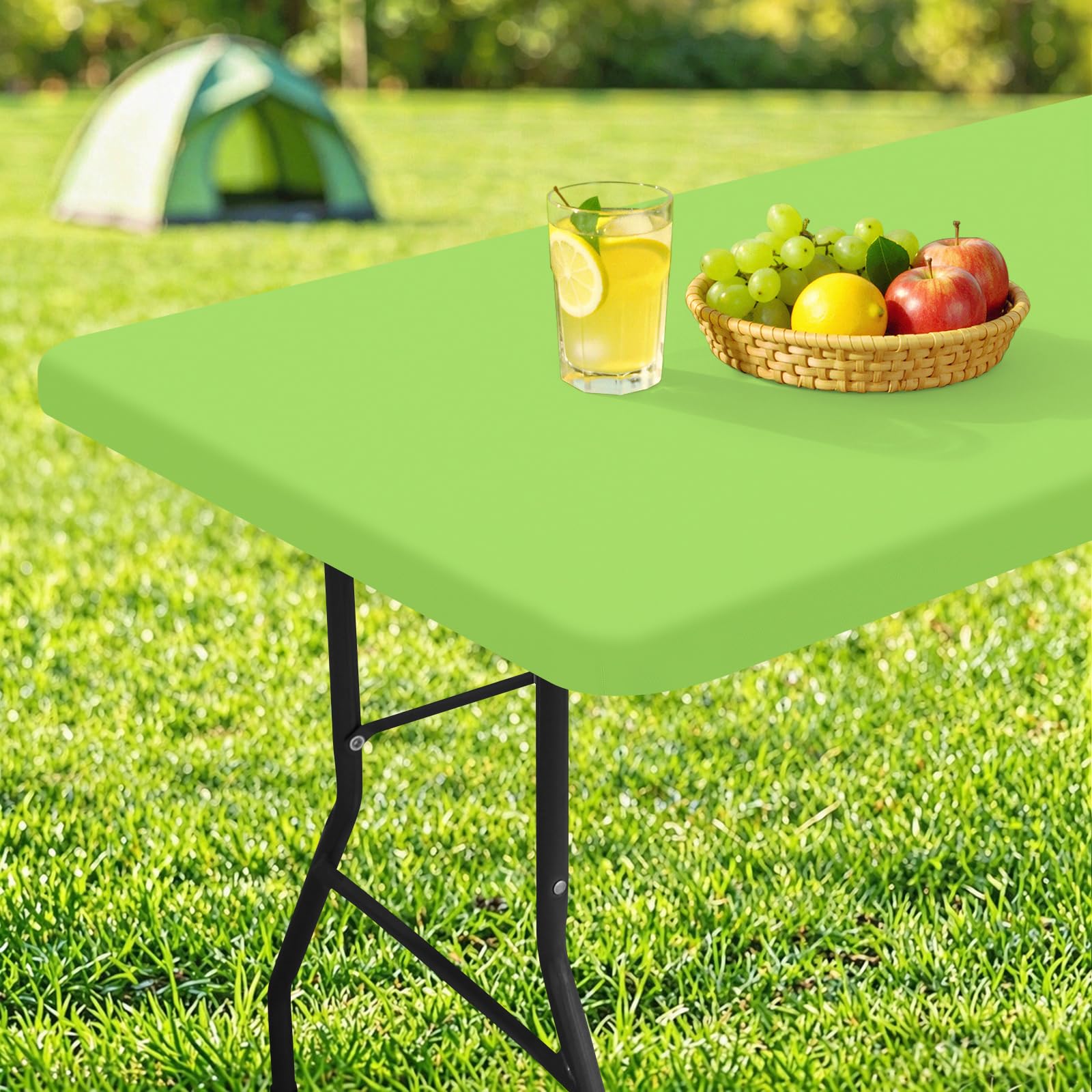 homing Rectangle Table Cloth Cover, Water-Resistant Polyester Elastic Fitted Tablecloth, Fits for 6 Foot Folding Tables, Washable Table Protector for Picnic, Camping, Outdoor (Lime Green, 30" x 72")