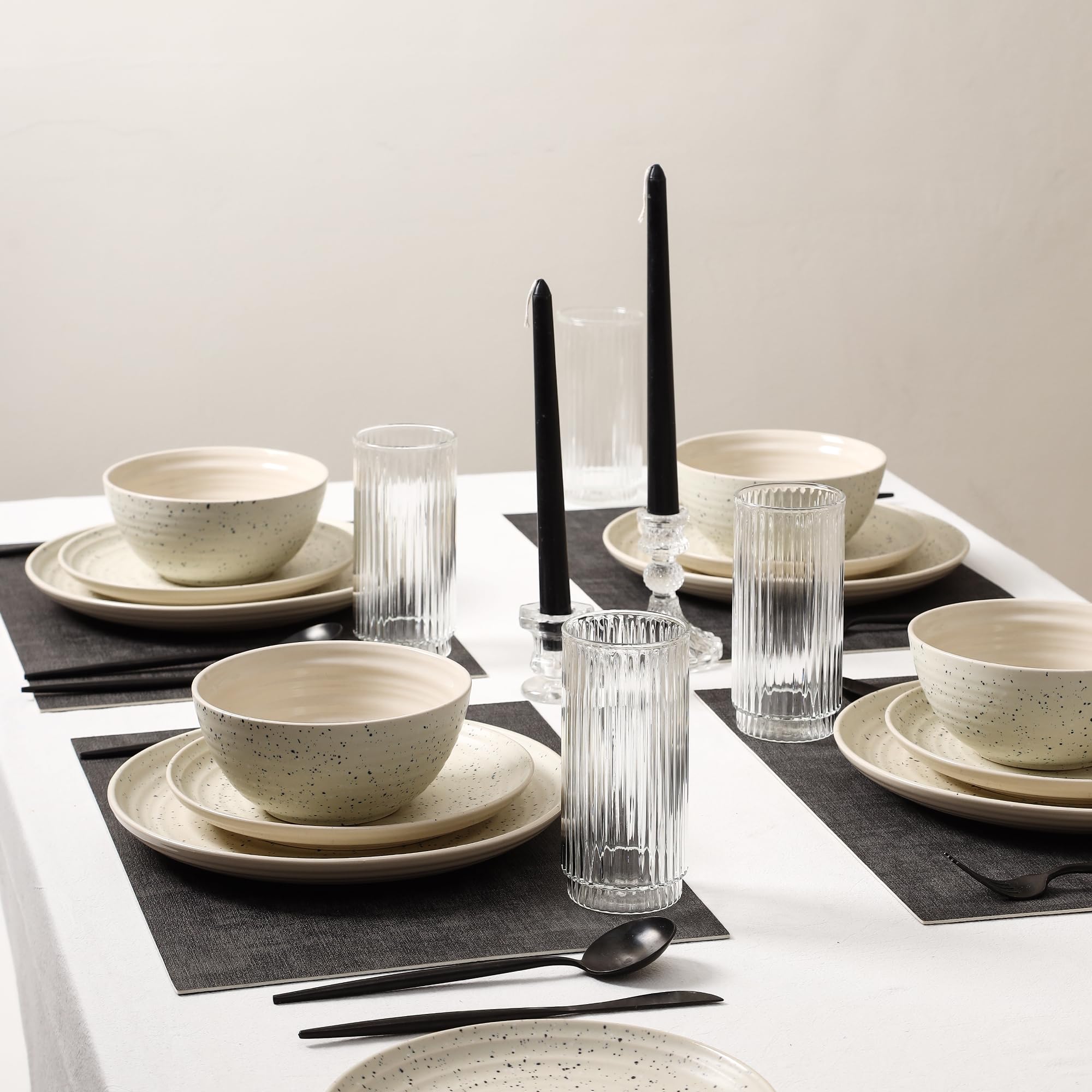 Stone Lain Dua 16-Piece Dinnerware Set Stoneware, Borosilicate Glass, White