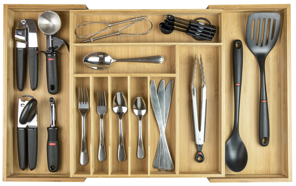 KitchenEdge Silverware & Utensil Drawer Organizer, 14.5-25 in, Acacia