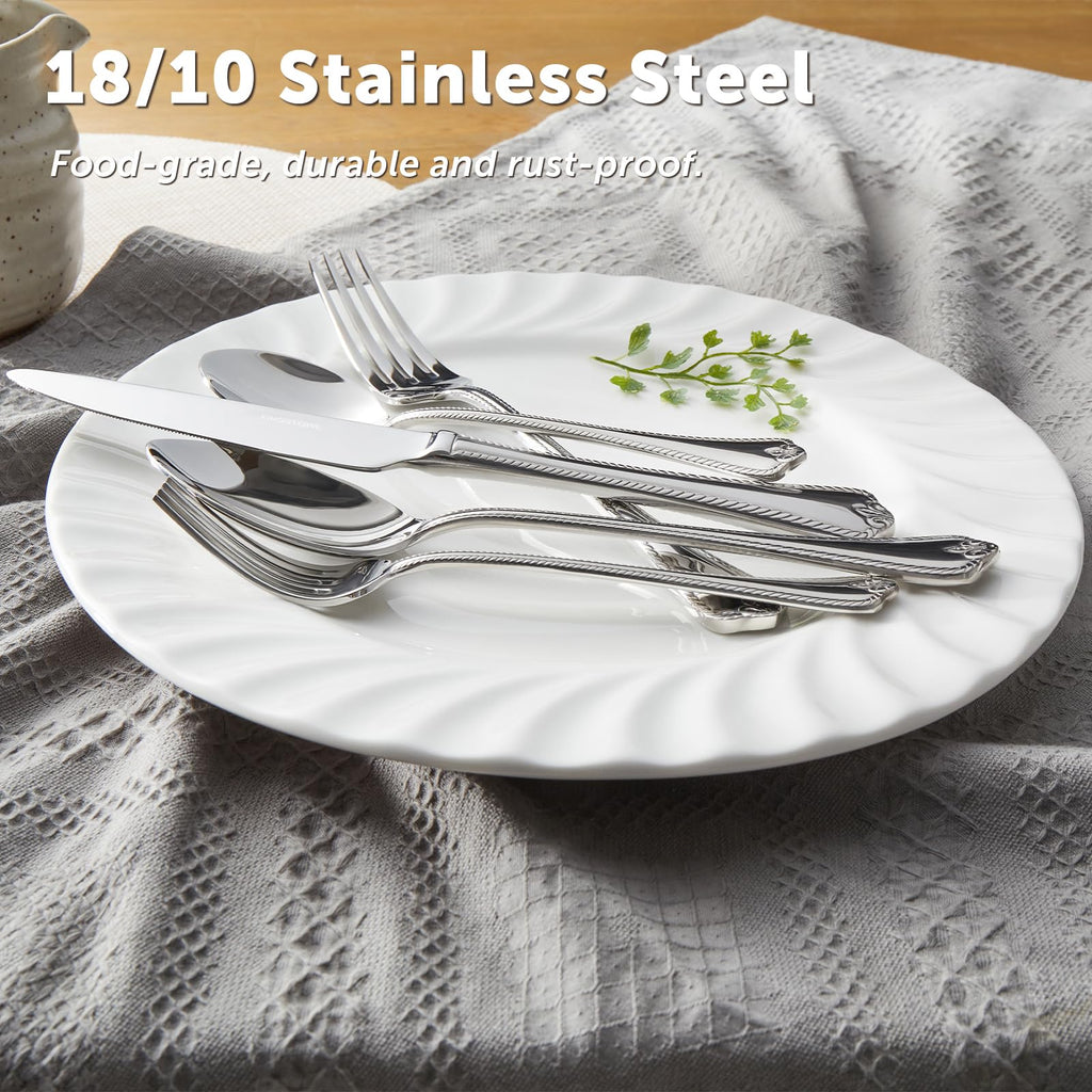 KINGSTONE 40-Piece Silverware Set, 18/10 Stainless Steel Flatware Set for 8