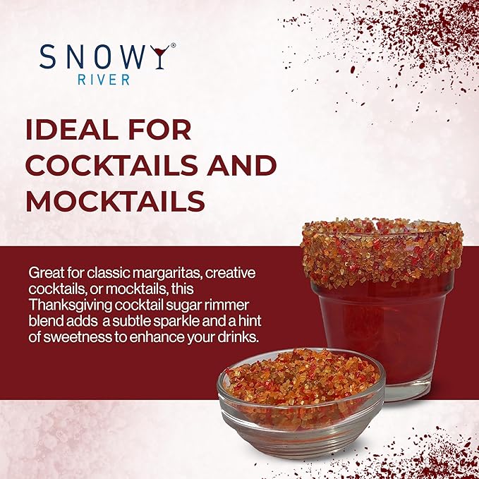 Snowy River Thanksgiving, Cocktail & Margarita Sugar Rimmer - Vibrant Naturally Colored Sugar for Cocktail Rimming, Baking & Decorating, Medium Crystal - 80oz