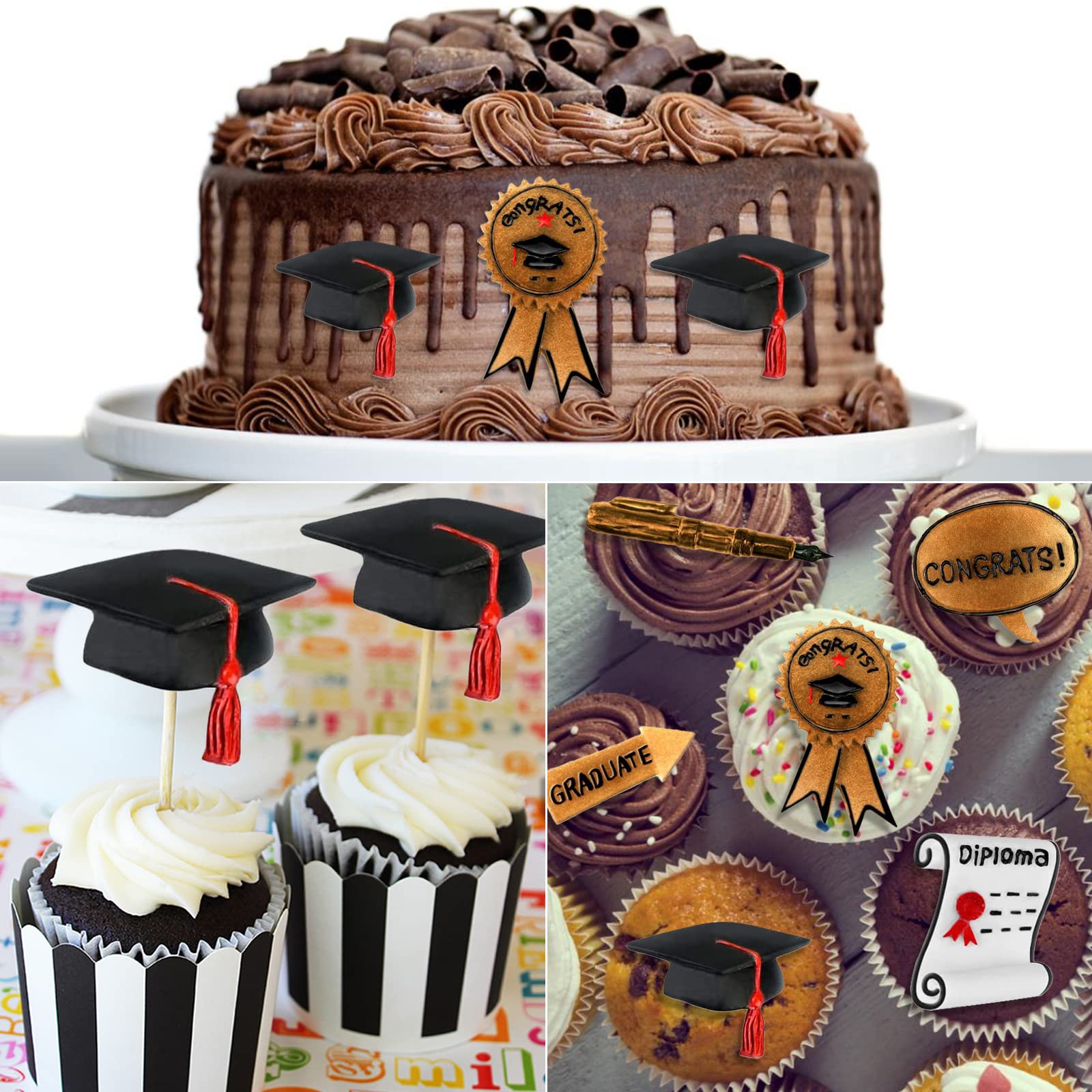 Sakolla Graduation Fondant Molds Silicone Doctoral Cap Diploma Chocolate Candy Molds Congrats Grad Congratulations Mould Cake Toppers Party Decorations for 2026 Graduation Celebration