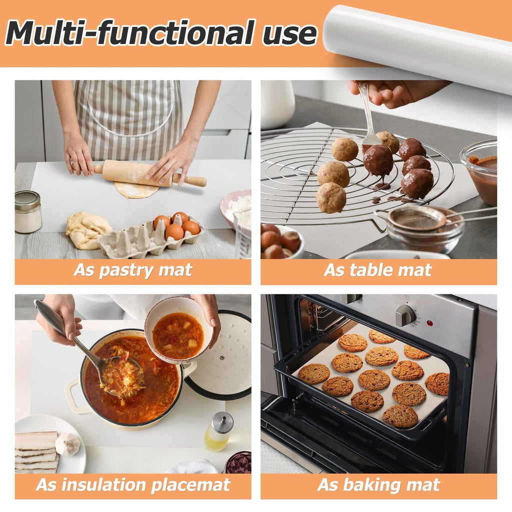 MMmat Silicone Baking Mat Roll, Non-Stick Heat Resistant Food Grade Baking Mats, Non-Slip Reusable Air Fryer Linner, Freeze Dryer Mat, Counter Mat, Oven Liner, Refrigerator Liners - 16IN x 10FT