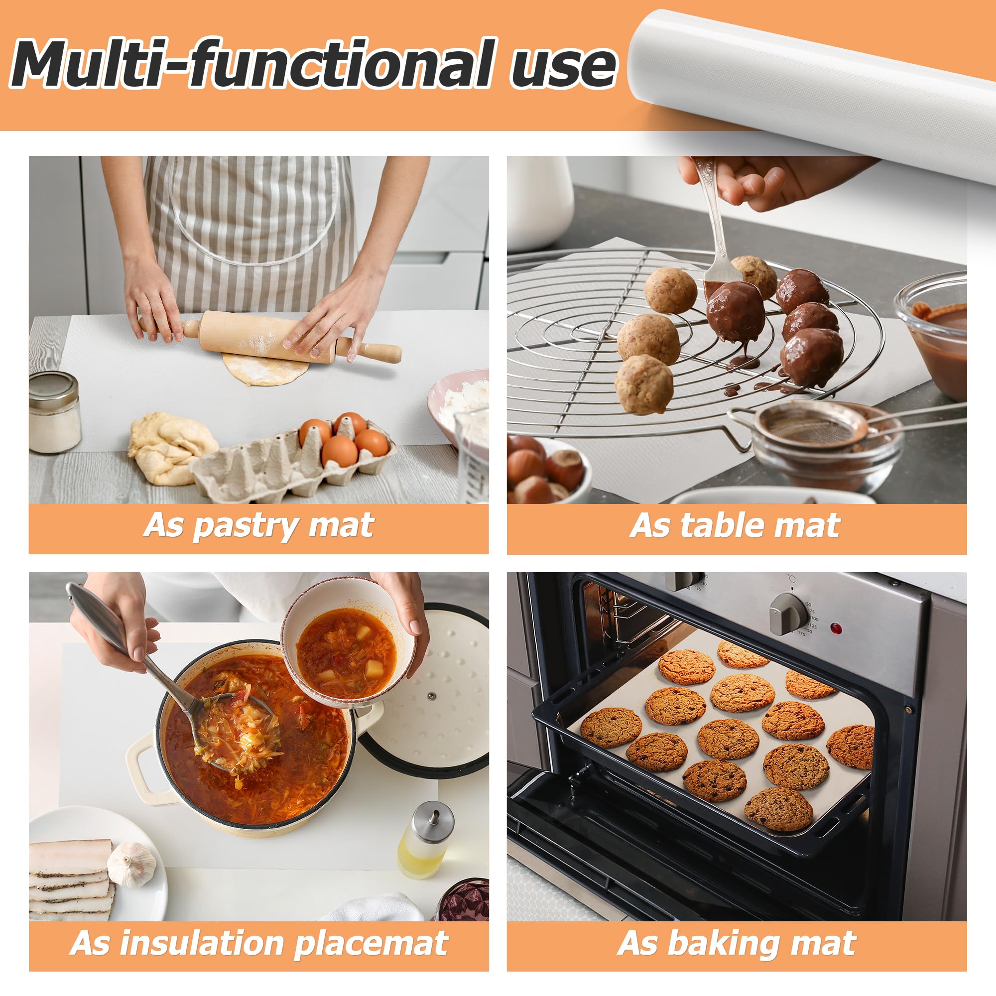 MMmat Silicone Baking Mat Roll, Non-Stick Heat Resistant Food Grade Baking Mats, Non-Slip Reusable Air Fryer Linner, Freeze Dryer Mat, Counter Mat, Oven Liner, Refrigerator Liners - 16IN x 10FT