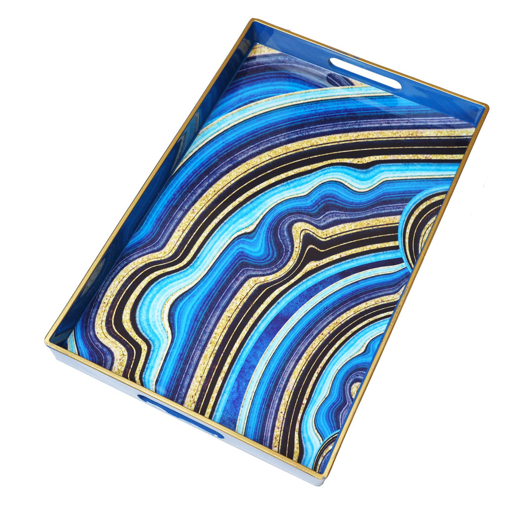 Spsyrine Decorative Tray, Plastic Rectangular Coffee Table Tray with Handles, Marble Serving Tray for Living Room, Ottoman, Bathroom Decor. 15.6” X 10.2".SLRE
