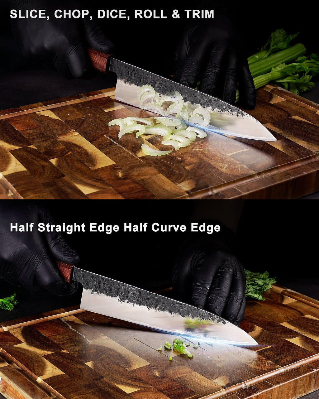 kanngou 8.27 Inch Japanese Chef Knife, 210MM Black Forged Japanese Knife with Red Sandalwood and Eboy Wood Handle, Gyuto Chefs Knives with Premium Gift Box (WA Series)