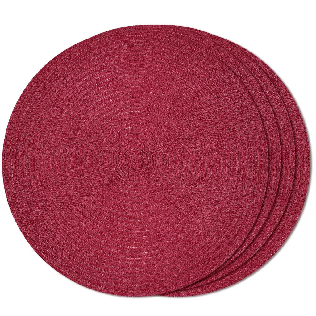 FunWheat Round Braided Placemats Set of 4 Place mats for Dining Tables Woven Heat Resistant Table Mats 15 inch (Wine,4pcs)