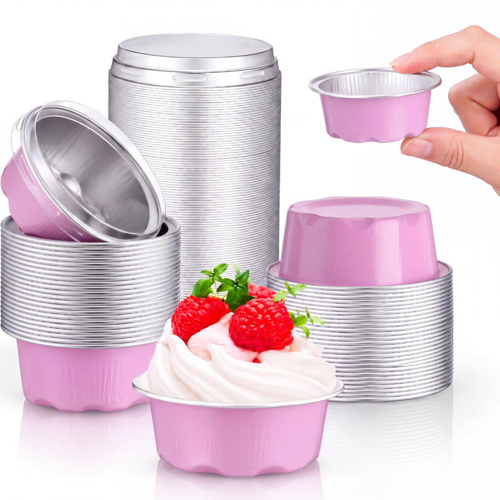 Eaasty 150 Pcs 1.6 oz Mini Aluminum Foil Baking Cups with Lids, Gold