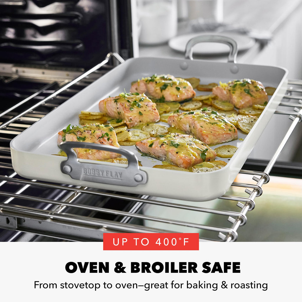 GreenPan x Bobby Flay 18" x 11" Nonstick Double Burner Griddle, PFAS-Free Ceramic Double Stovetop Skillet, Stainless Steel Handles, Dual-Use Cooking, Easy Clean Dishwasher & Oven Safe Pan, Cream