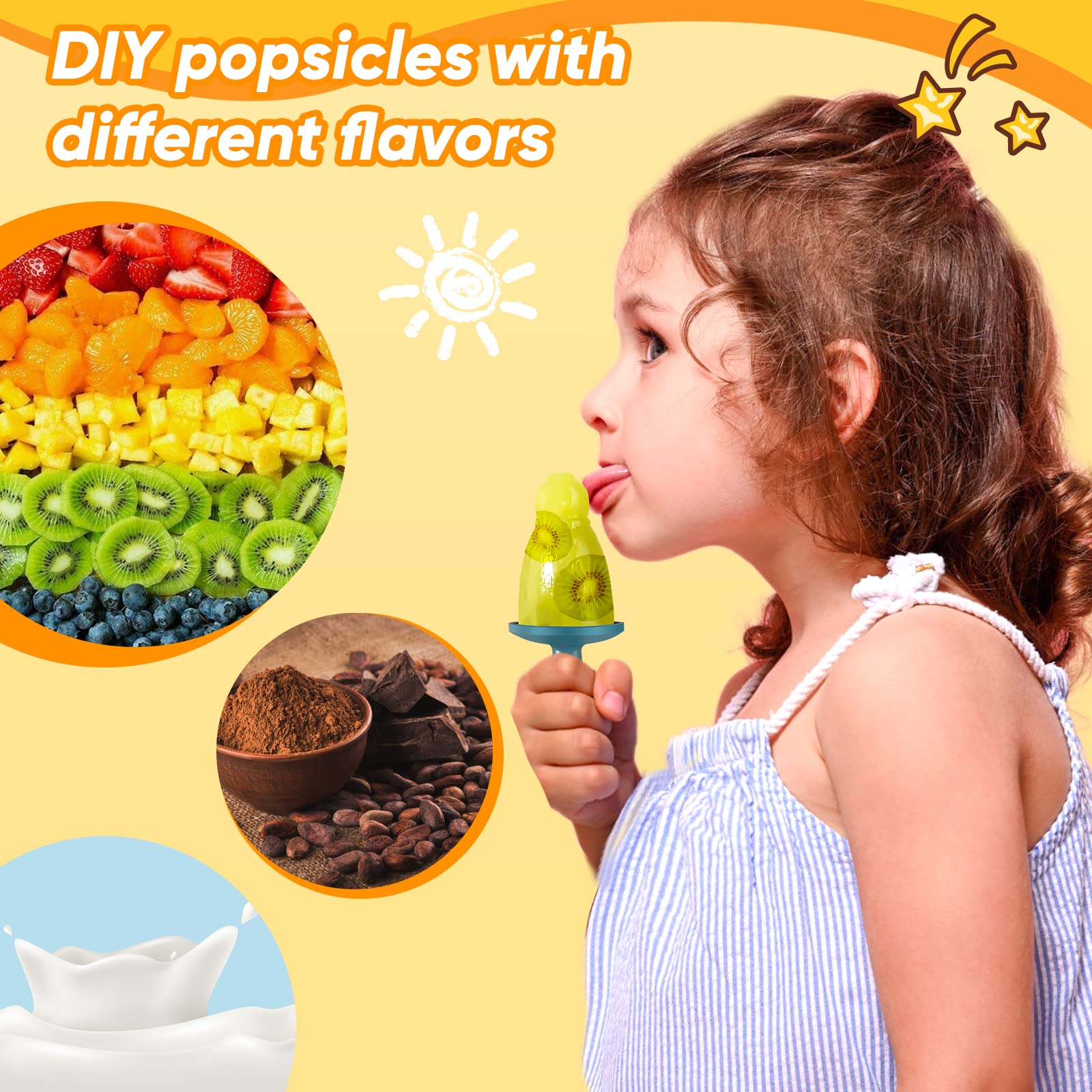 WYOK Popsicle Molds 4-Cavity Silicone Ice Pop Mold (White, Ice World Pops)