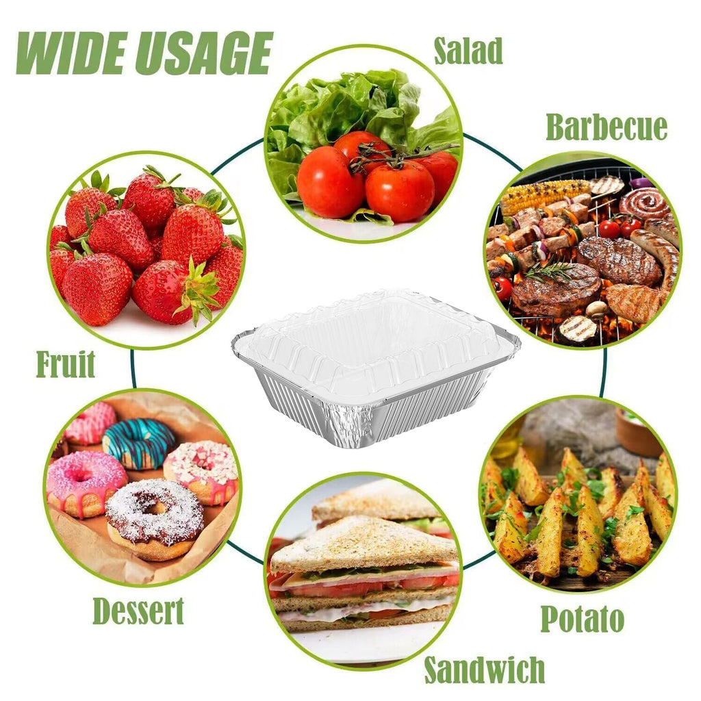 WANBAO 8.3"x6.2" 2.25LB Disposable Tin Foil Pans with Plastic Lids, 50 PACK
