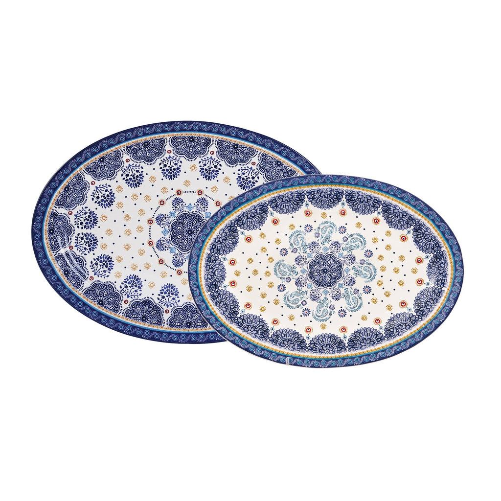 Bico Autumn Birds 16 plus 14 inch Oval Platters Set, Set of 2, Microwave and Dishwasher Safe, for Serving Fish, Chicken, Turkey