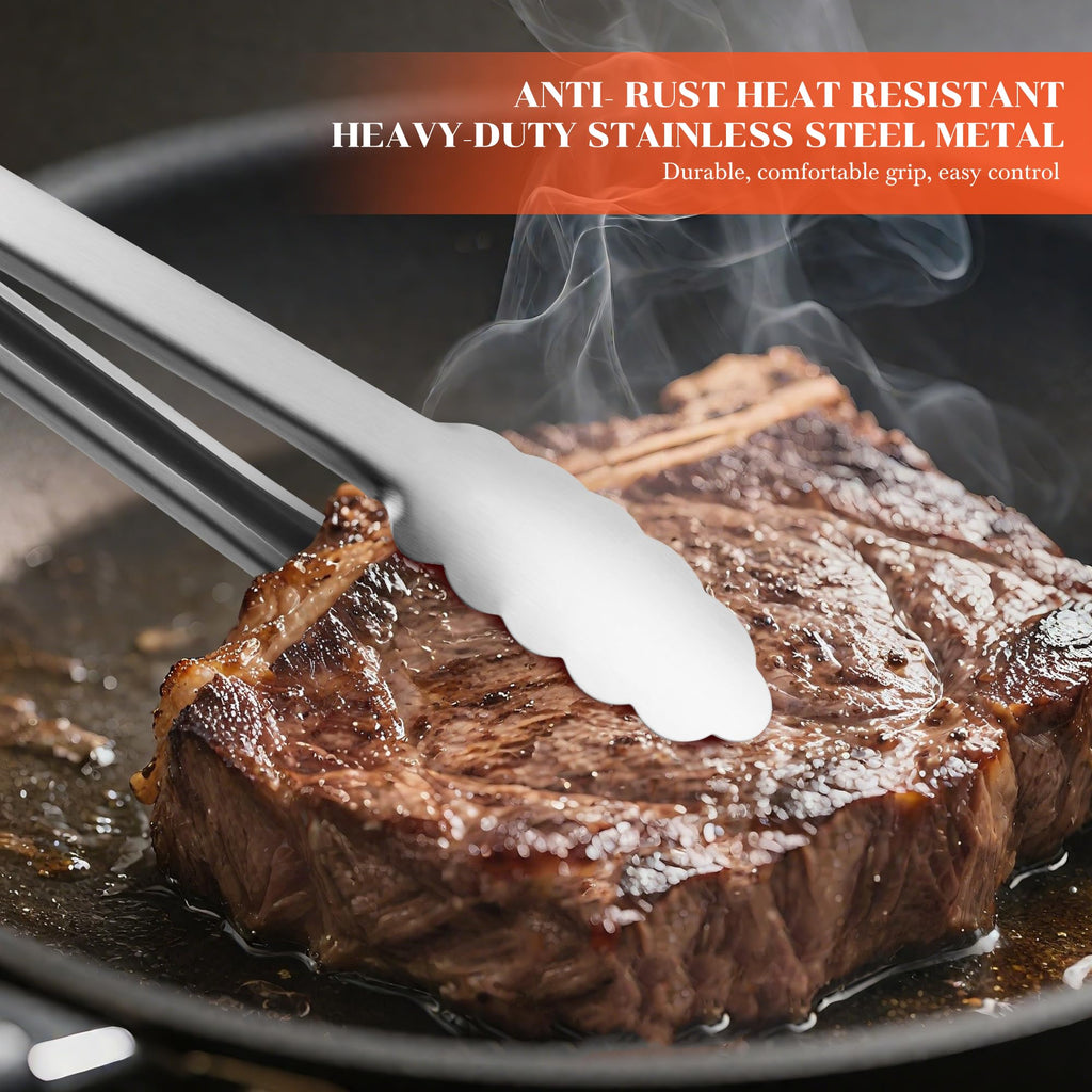 7/9/12 Inch Kitchen Tongs for Cooking, Heat Resistant Stainless Steel Tongs