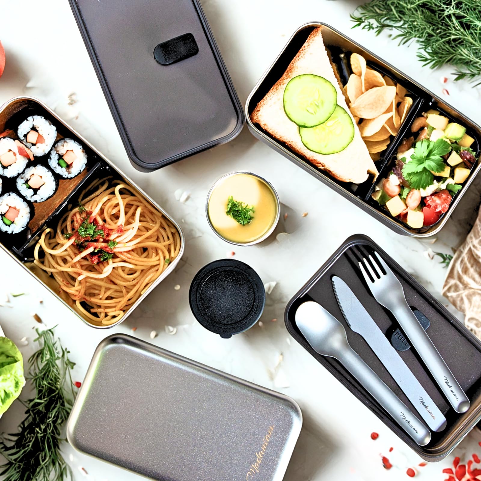 Modaniam Leak Proof Stainless Steel Bento Box, Stainless Steel Lunch Box For Adults, Metal Bento Box, Japanese Lunch Container, Large With Compartment, Korean Bentobox, Non Toxic, Microwave Safe