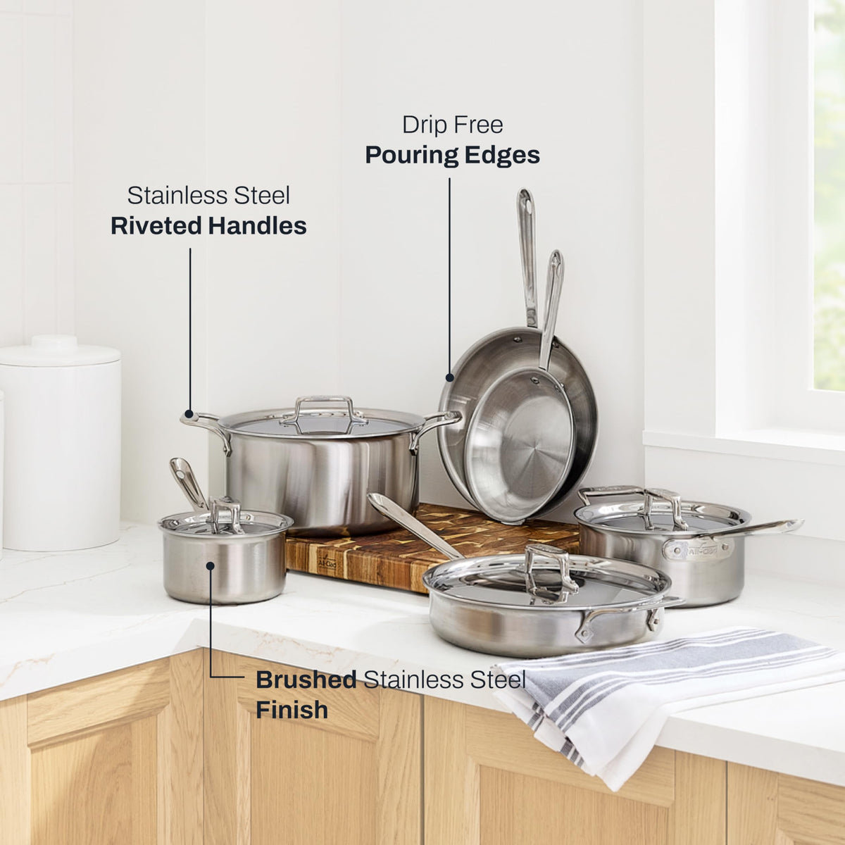 All-Clad D5® Stainless Steel 10-Piece Cooking Set, Made in the USA