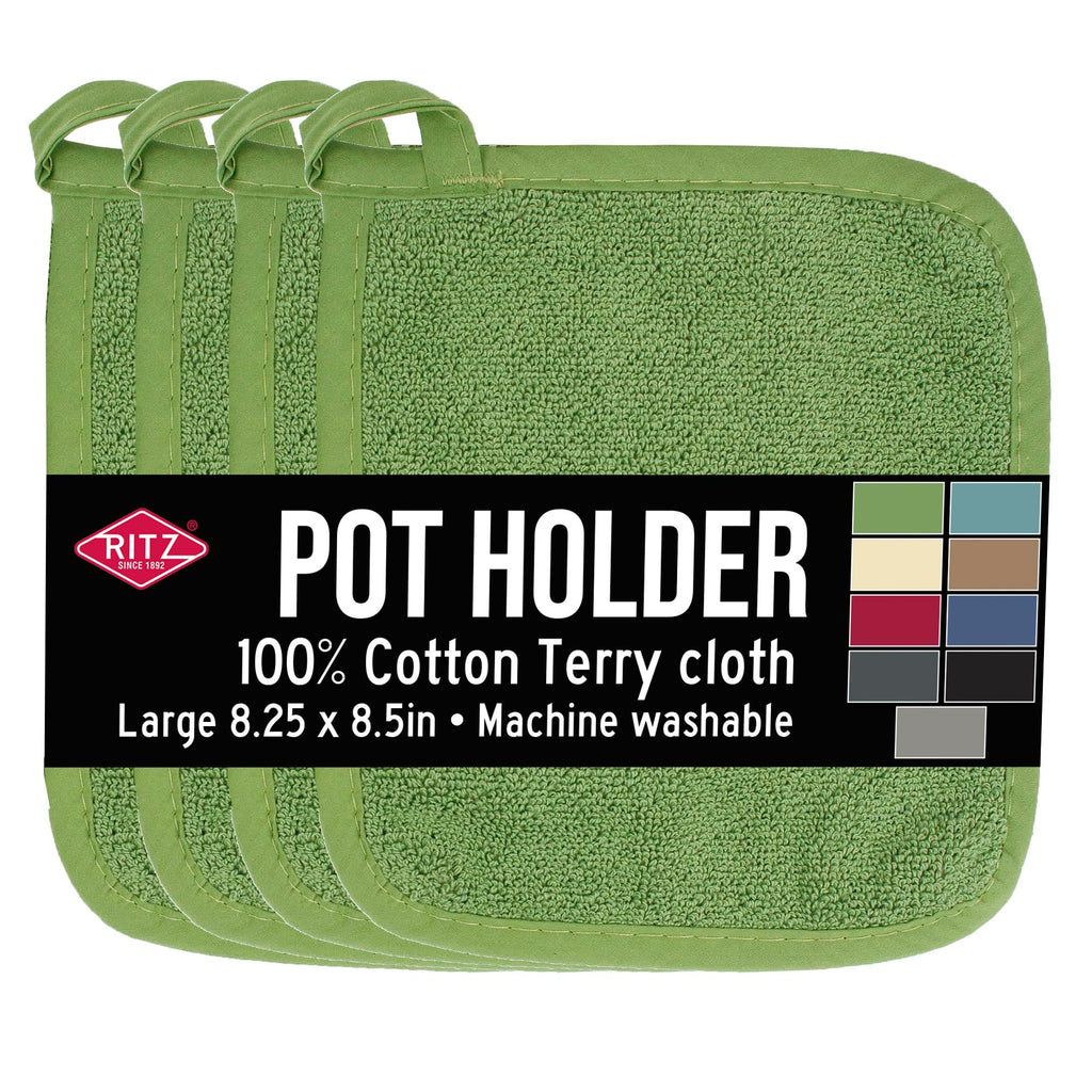RITZ Terry Potholder & Hot Pad: Unparalleled Heat Resistant, Durable 100% Cotton – Ergonomically Designed for Optimal Grip – Easy-Care Machine Washable – 4-Pack, Cactus Green