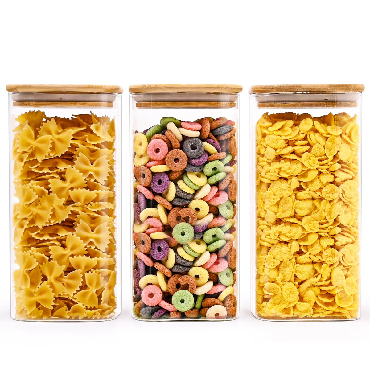 SHOWIN Glass Food Storage Jars, Glass Jars with Bamboo Lids, Kitchen Storage Jars, Canisters with Airtight Lids for Spice, Coffee, Cookie, Set of 5, Pantry Organizers